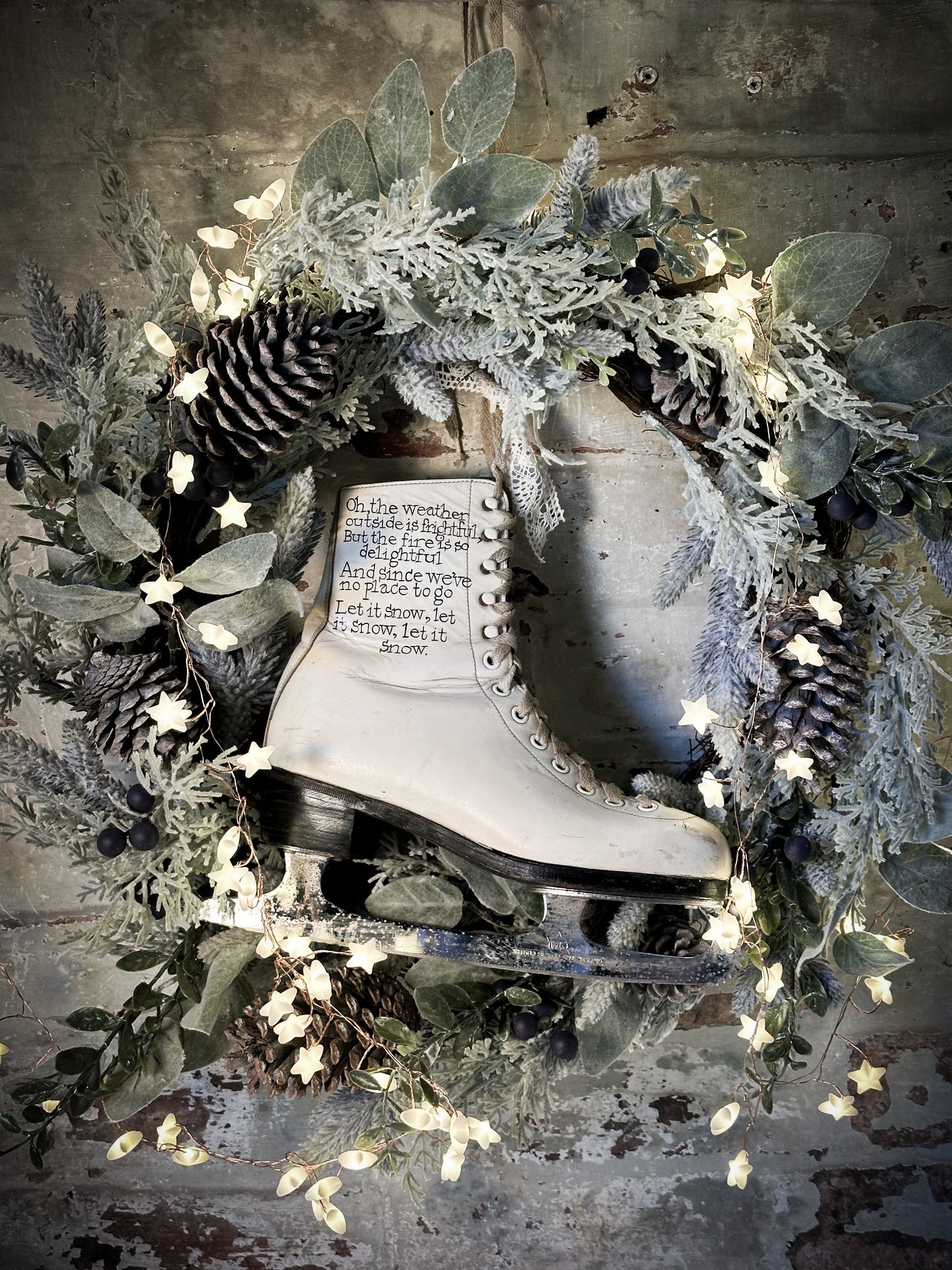 A beautiful vintage Christmas ice skate hand painted using traditional sign writer’s techniques and materials