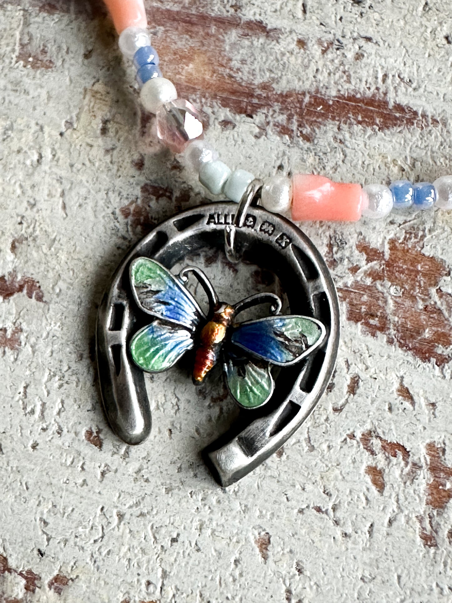 Found Object Antique Silver Butterfly Horseshoe Necklace by Jealous Moon Jewellery