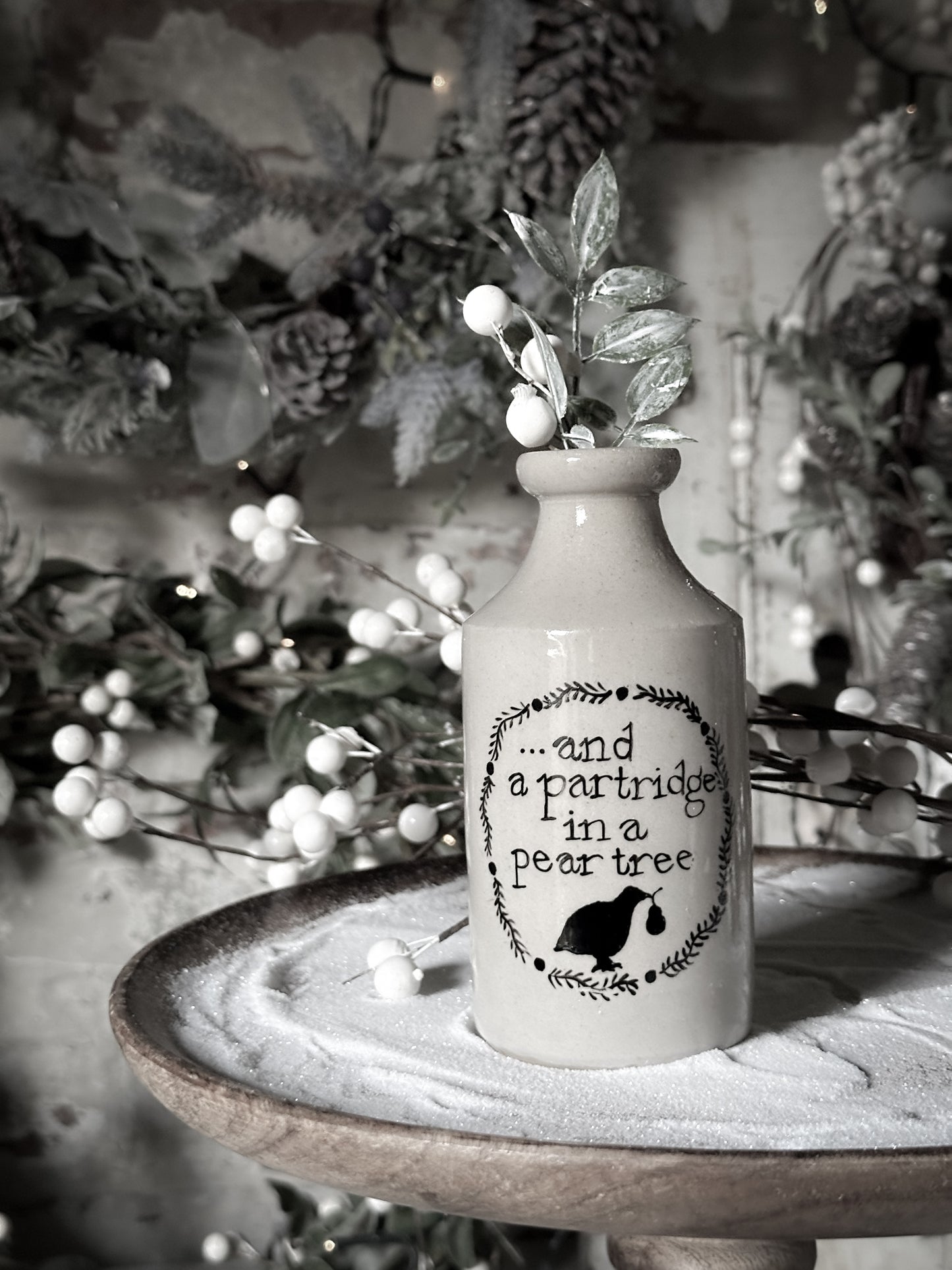 A Victorian unearthed stoneware pottery tall bottle with a hand painted quote