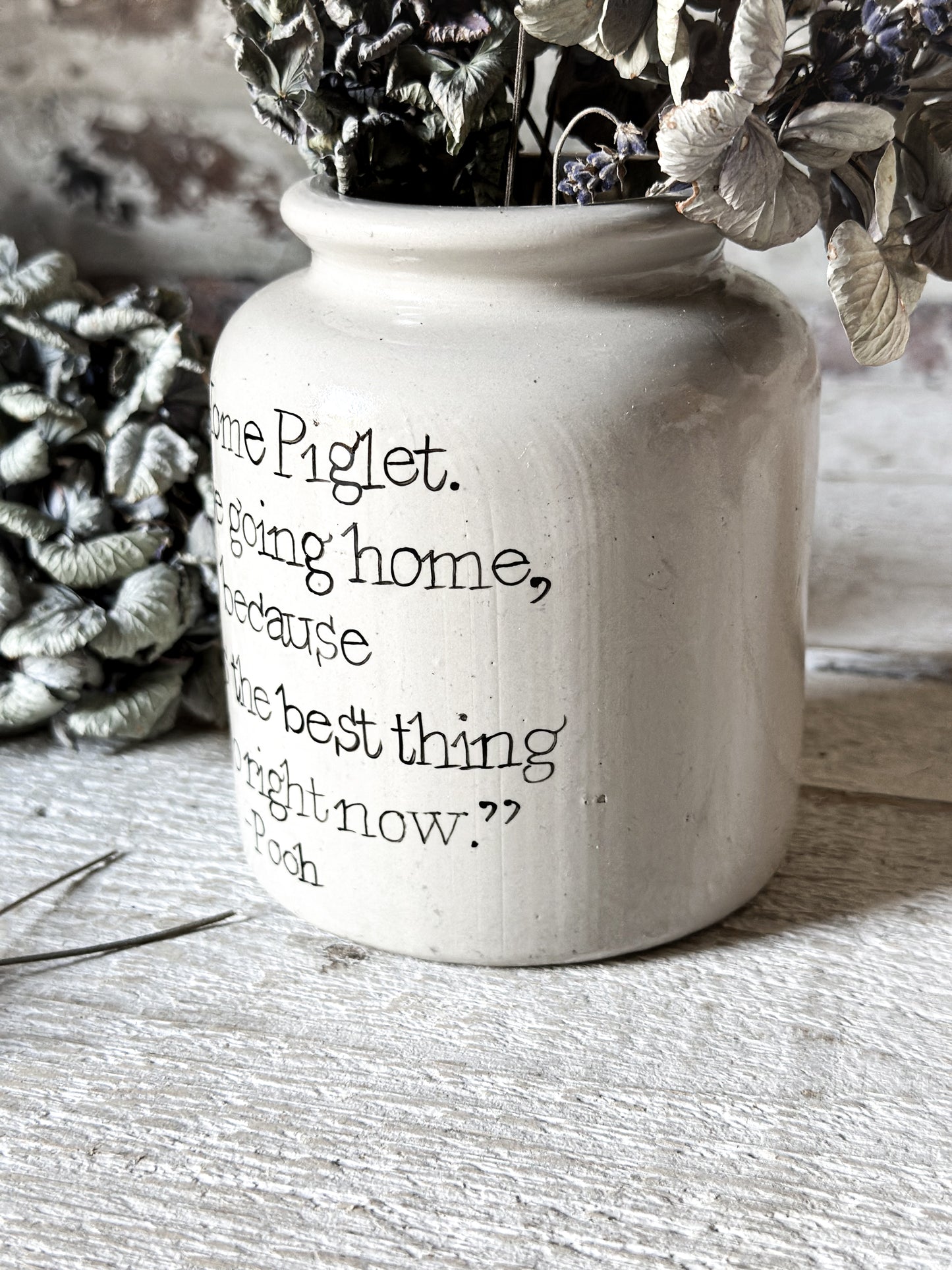 A hand painted vintage French mustard jar large