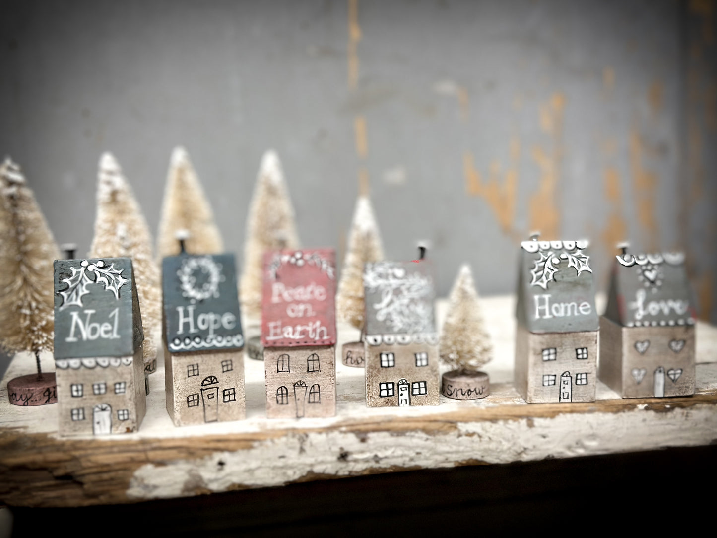 A Large Vintage German Erzgebirge Putz Wooden Village House “Love”