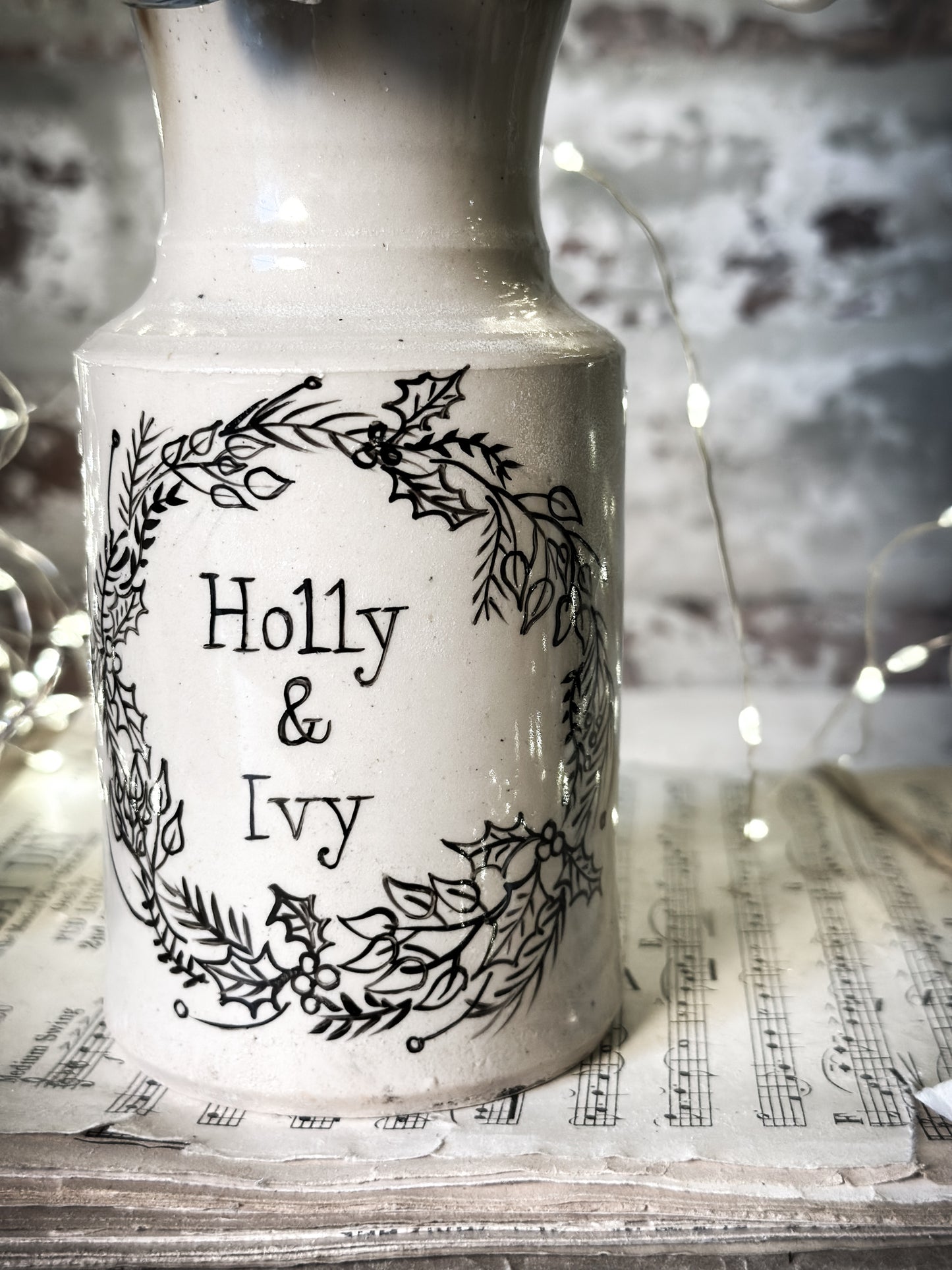 A Victorian unearthed stoneware pottery bottle with a hand painted quote