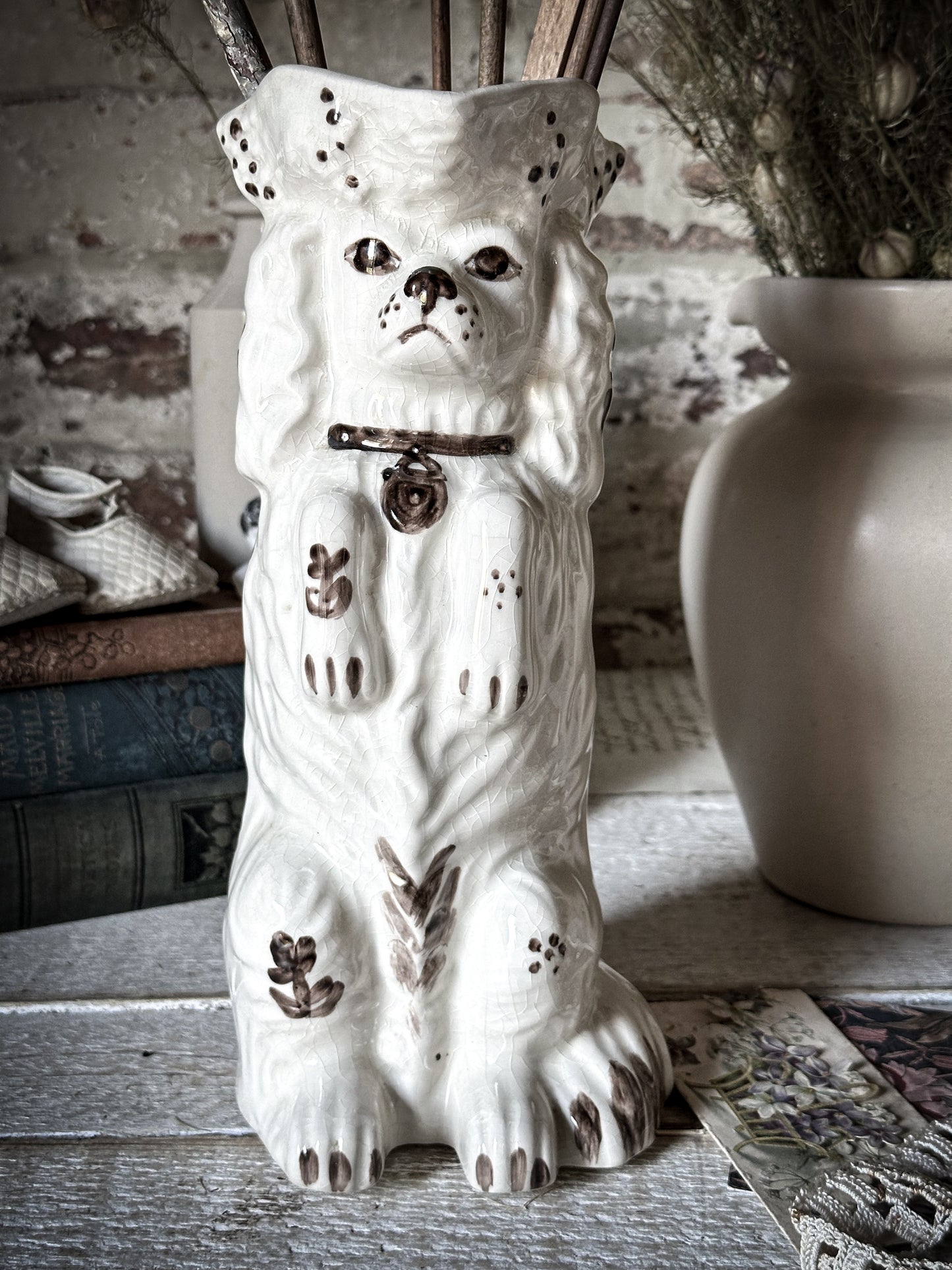 Antique Staffordshire Begging Spaniel in a Tricorn Hat Jug