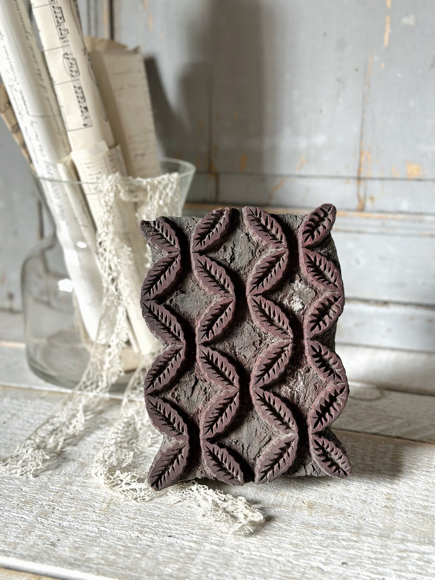 A vintage hand carved indian block print stamp