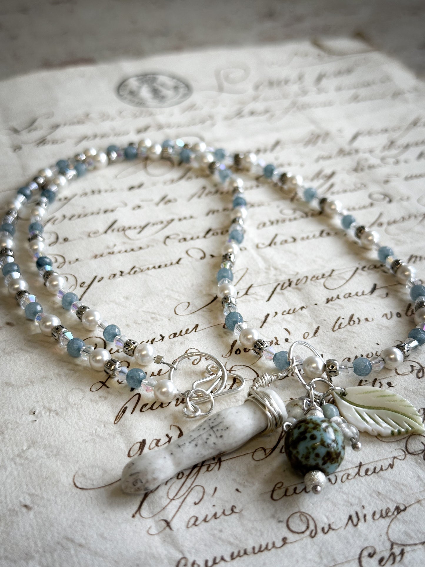 Found Object Vintage Beaded Necklace with Antique Brass Crown by Jealous Moon Jewellery