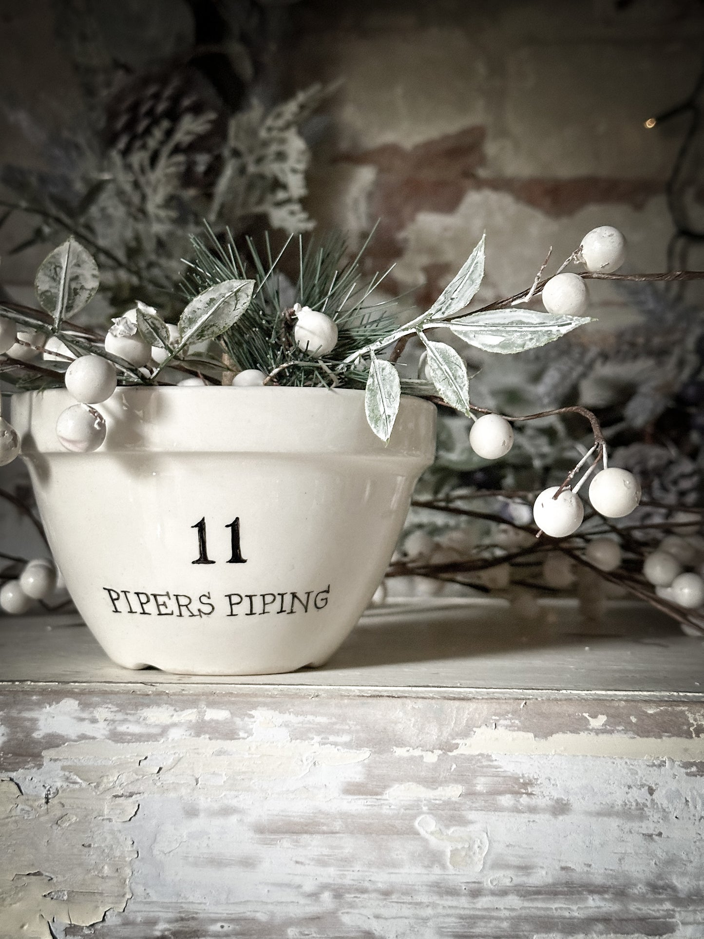A beautiful vintage Illustrated Ironstone pudding bowl with a hand painted quote