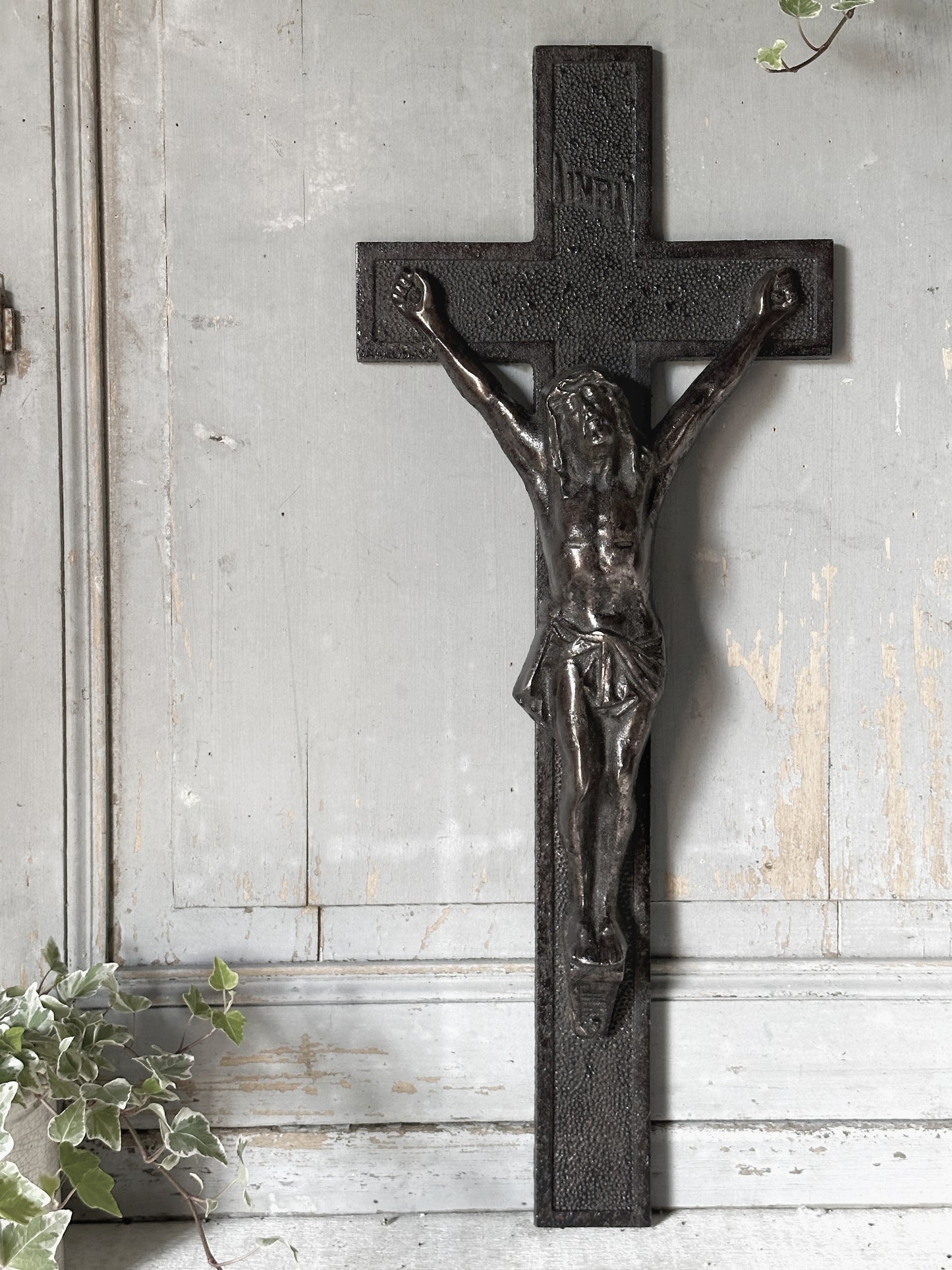 A striking large antique French cast iron altar cross