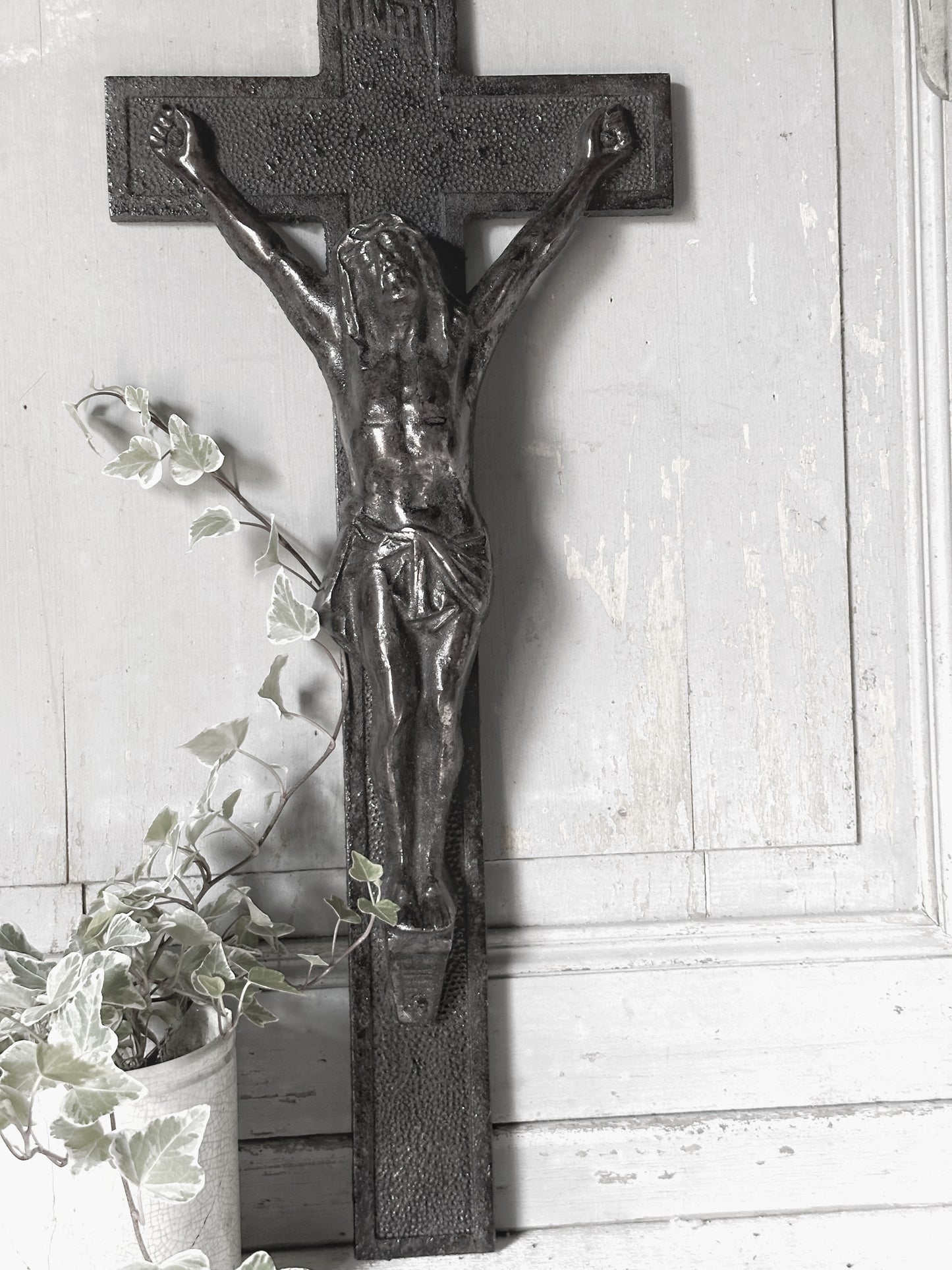 A striking large antique French cast iron altar cross