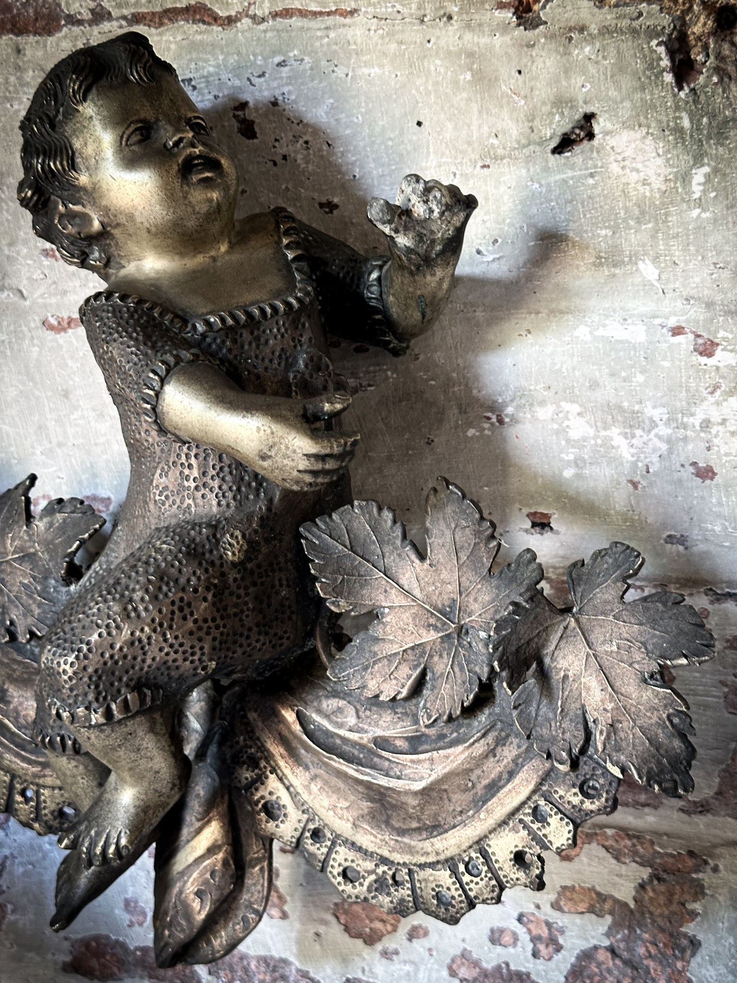 Antique French Brass Cherub Prayer Screen Decoration