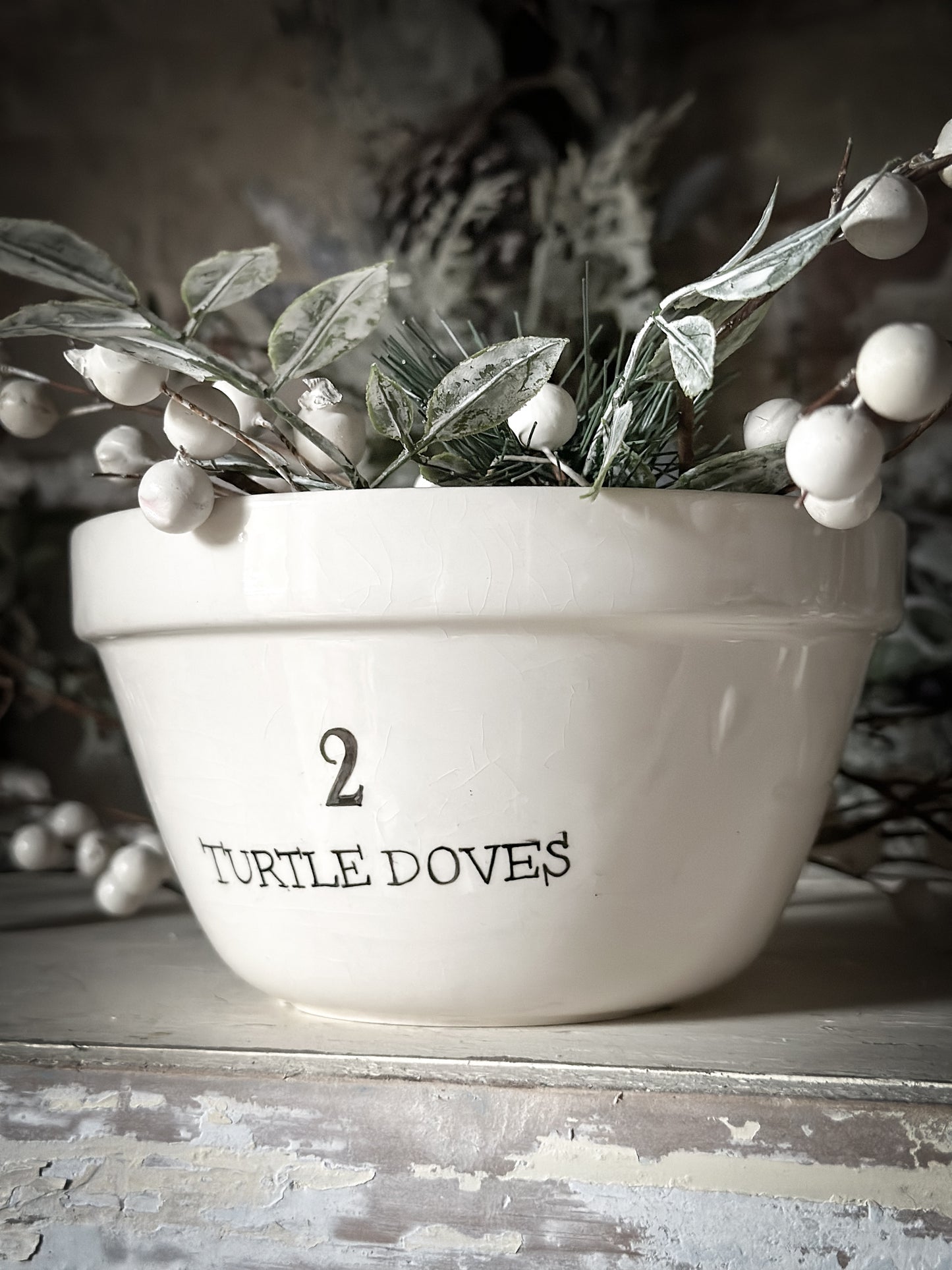 A beautiful vintage Illustrated Ironstone pudding bowl with a hand painted quote
