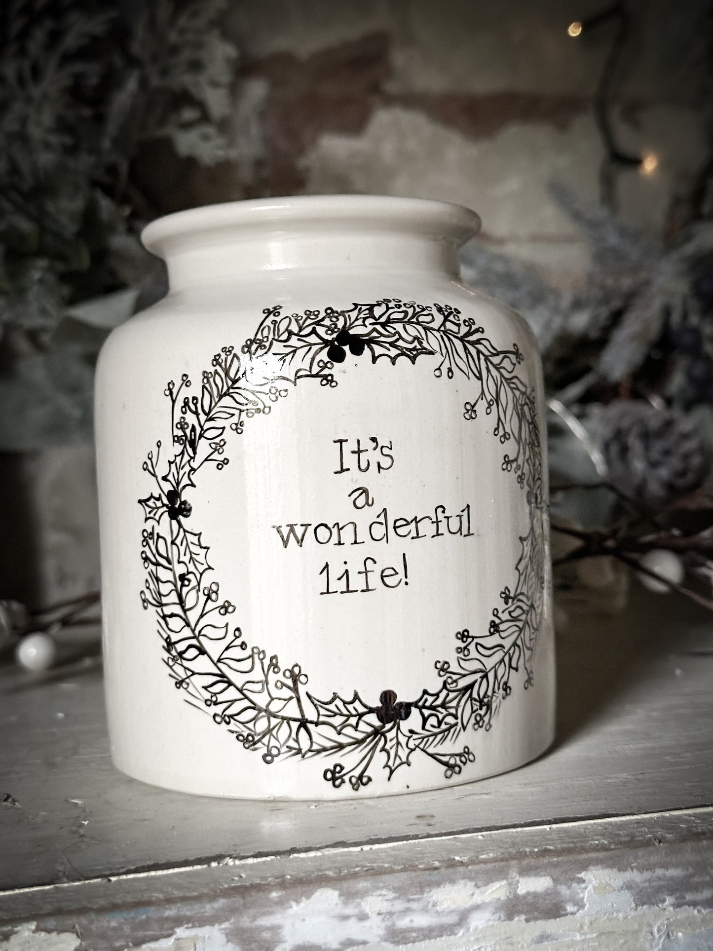 A hand painted and illustrated vintage French mustard jar