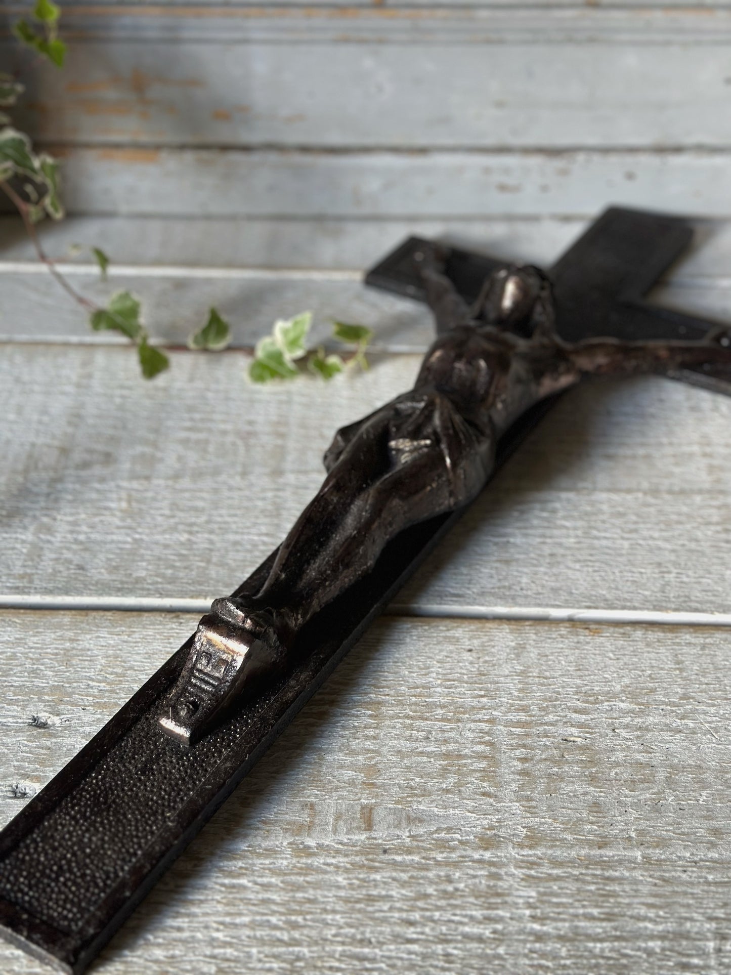 A striking large antique French cast iron altar cross