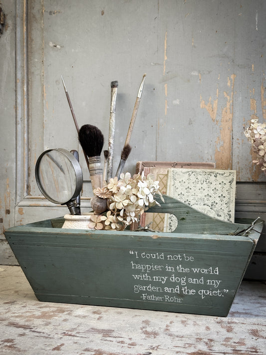 A Vintage Chippy Paint Wooden Trug With Garden Quote