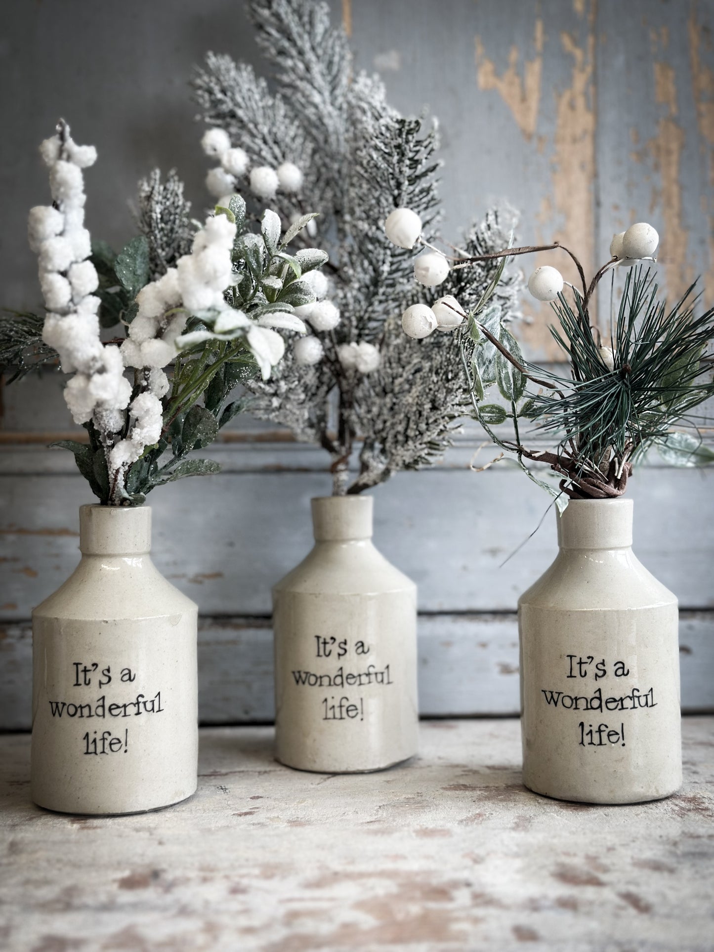 A Hand Painted Mini Victorian Christmas Stoneware Bottle