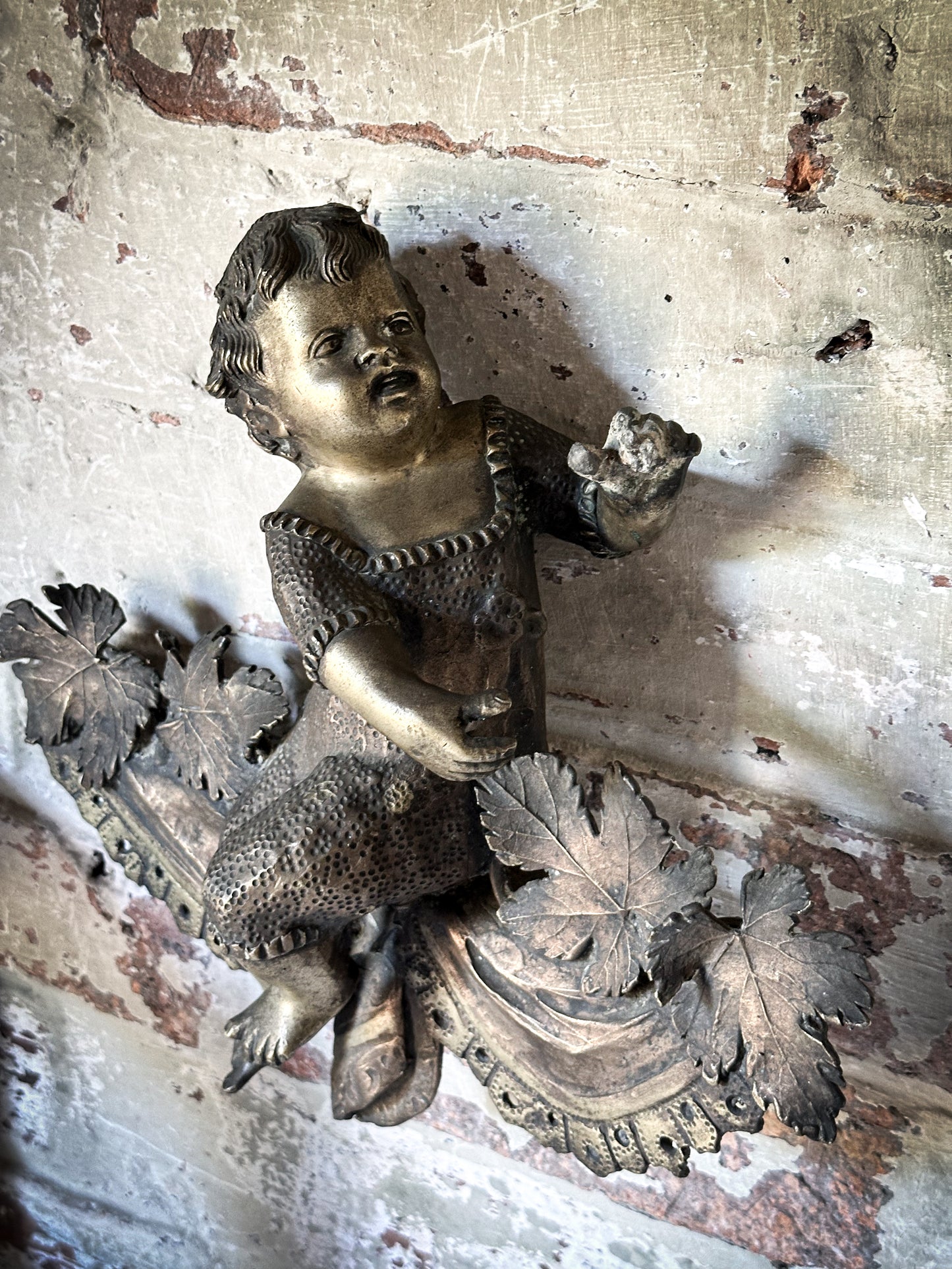 Antique French Brass Cherub Prayer Screen Decoration