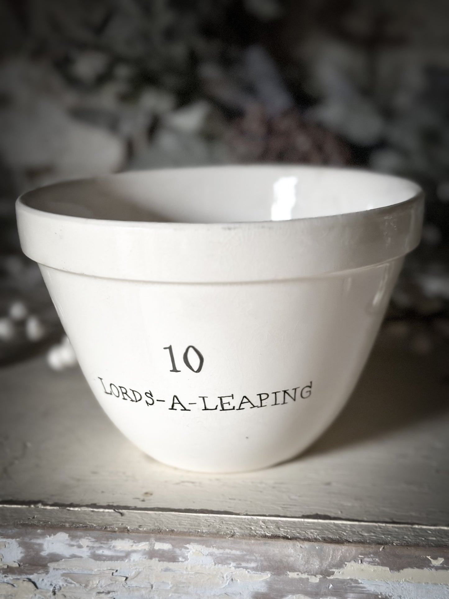 A beautiful vintage Illustrated Ironstone pudding bowl with a hand painted quote