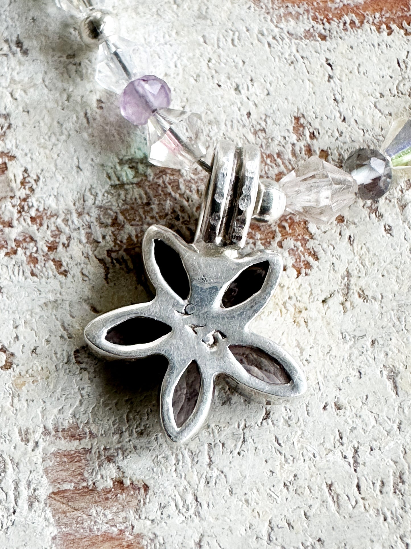 Found Object Antique Silver Amethyst Flower Necklace by Jealous Moon Jewellery