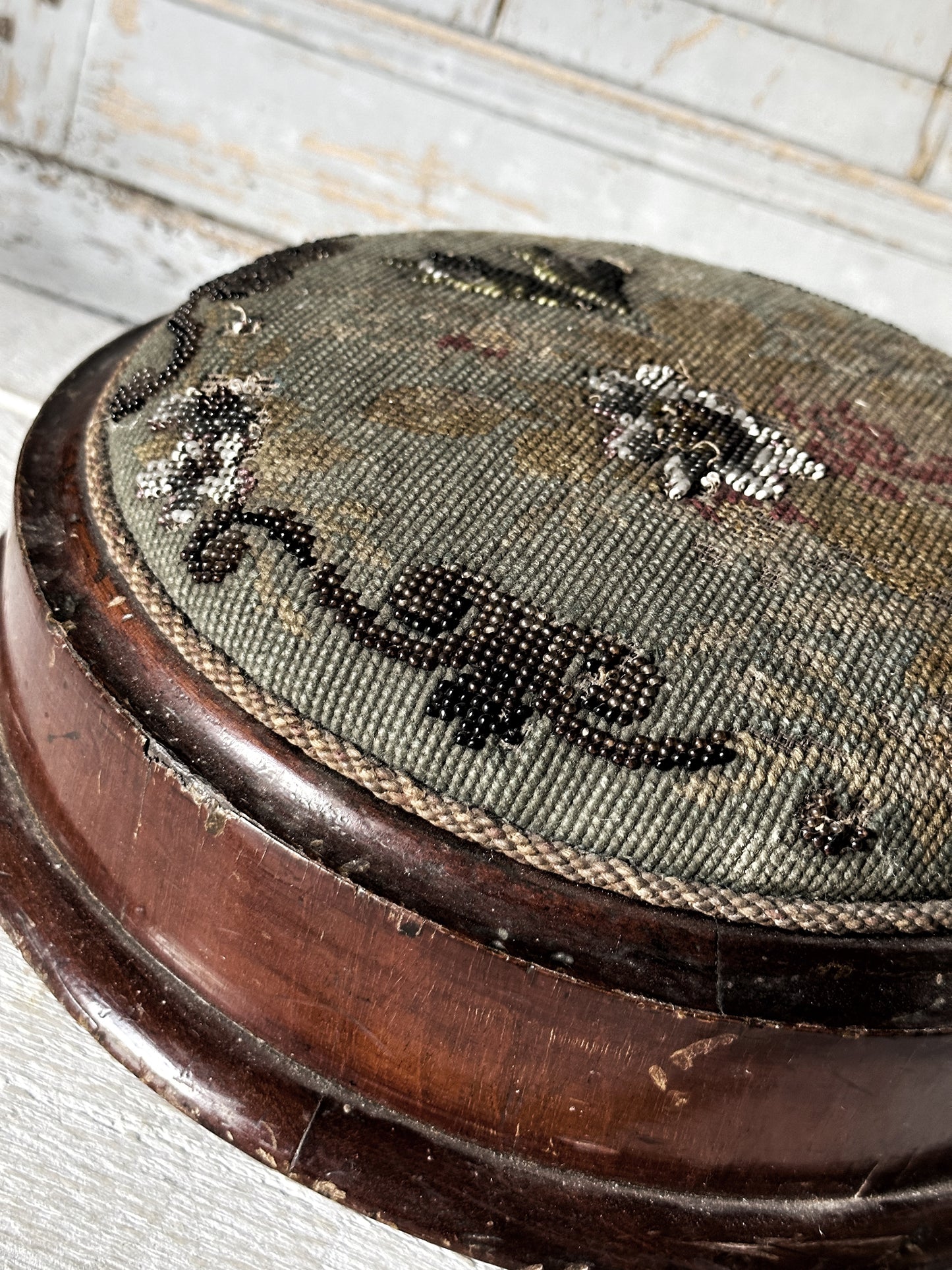 Victorian Bead Work Round Footstool