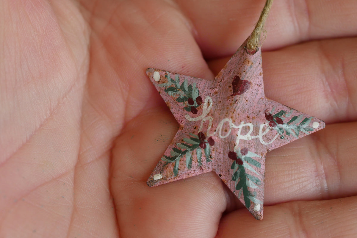 Hand Painted Folk Art Pressed Tin Barn Stars – Hope