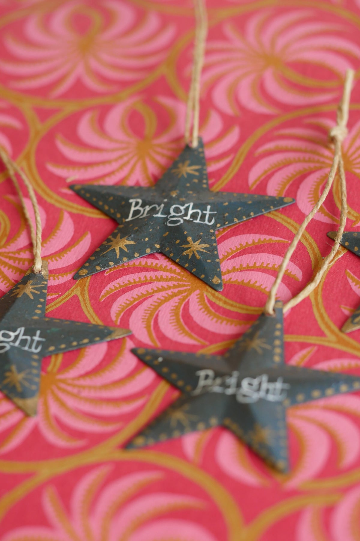 Hand Painted Folk Art medium Pressed Tin Barn Stars – Bright