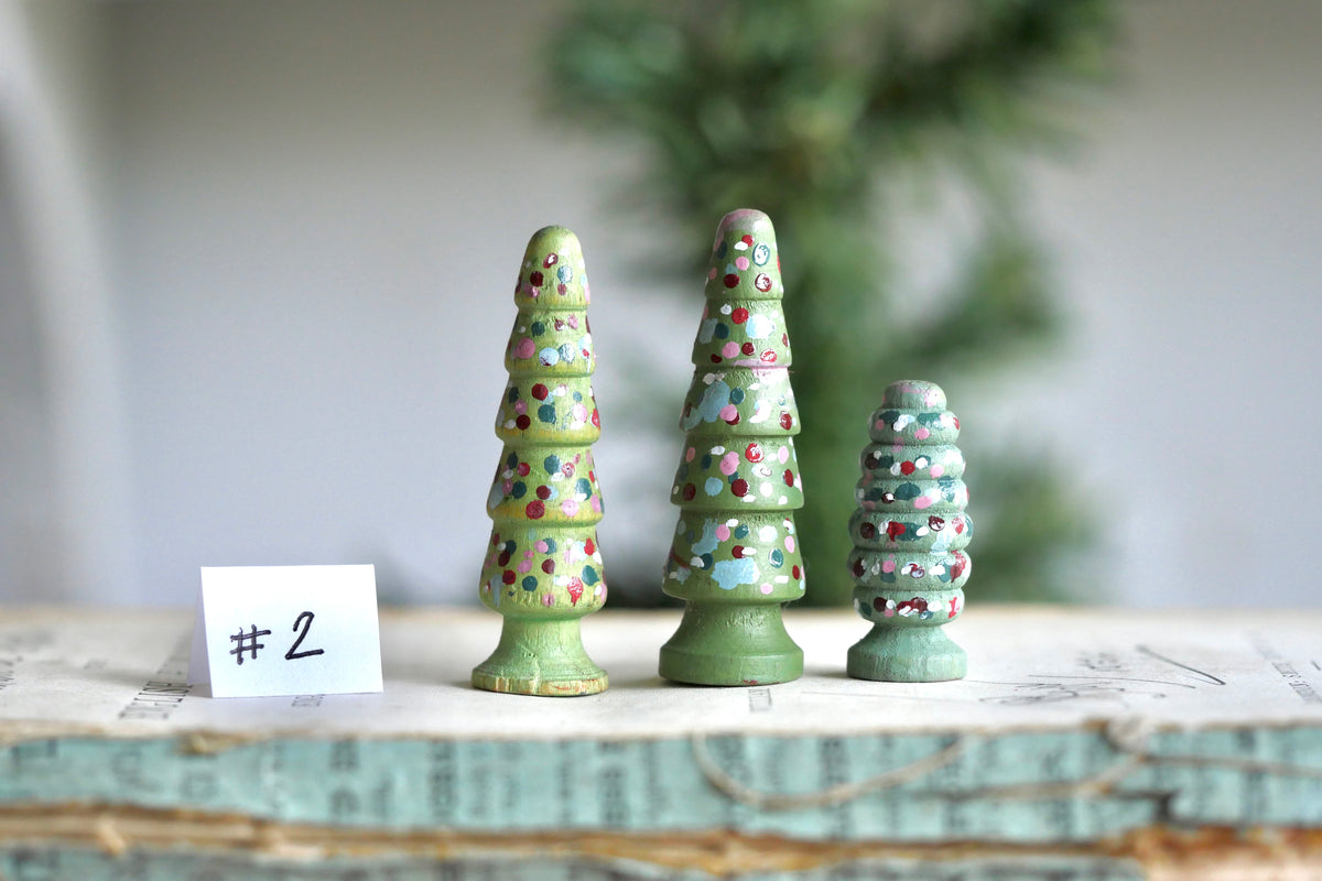 Reworked Vintage German Erzgebirge Turned Wooden Trees – Set of Three #2