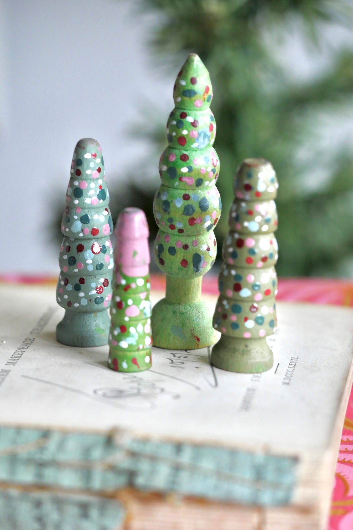Reworked Vintage German Erzgebirge Turned Wooden Trees – Set of Four #10