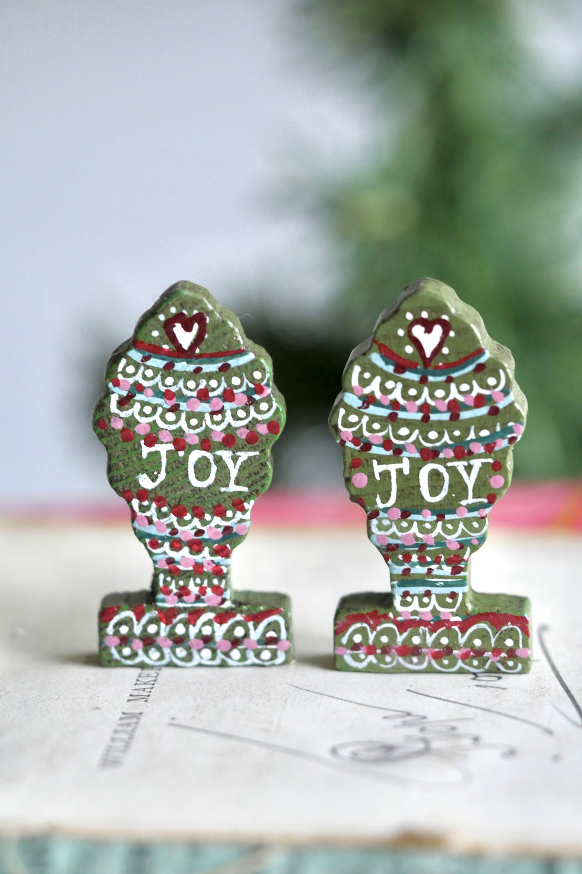 Reworked Vintage German Erzgebirge Wooden Tree - Joy