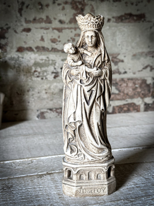 An Antique French Chalk Ware Religious Statue of the Madonna and Child