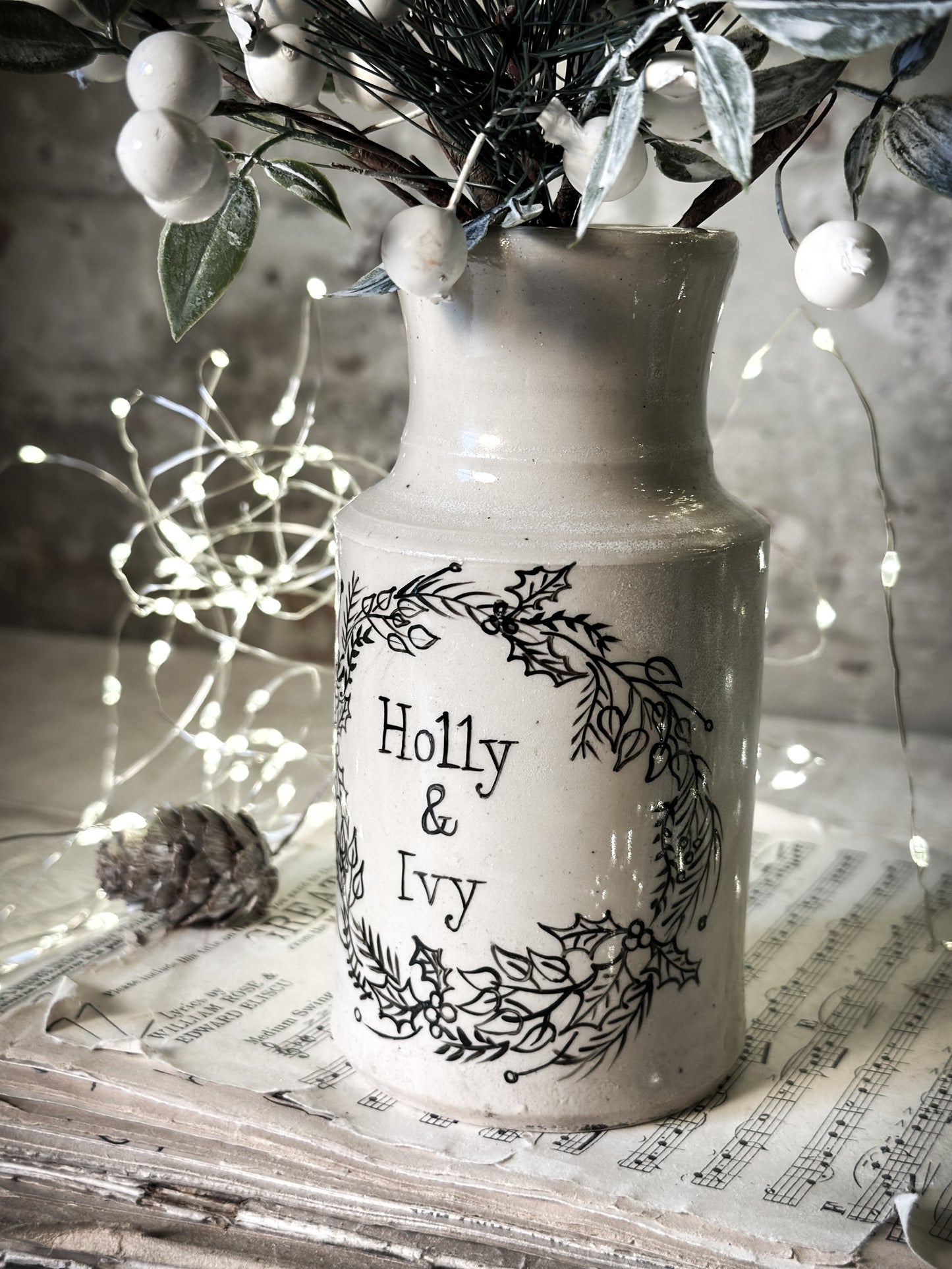 A Victorian unearthed stoneware pottery bottle with a hand painted quote