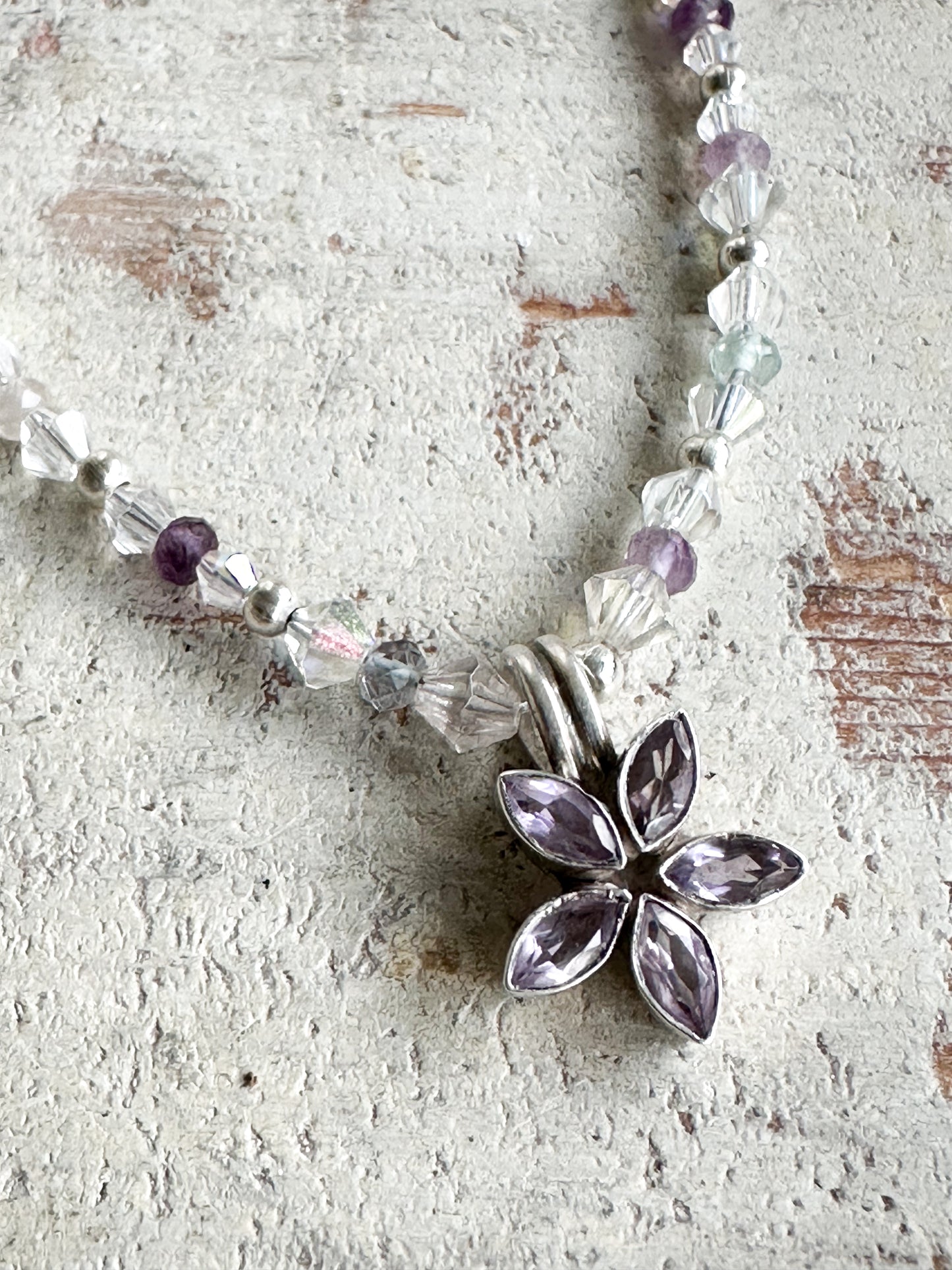 Found Object Antique Silver Amethyst Flower Necklace by Jealous Moon Jewellery