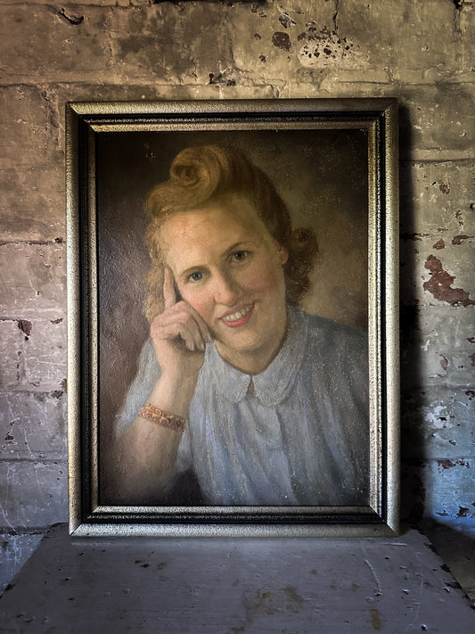 A 1930’s Oil on Board Vintage Portrait Painting of a Young Woman