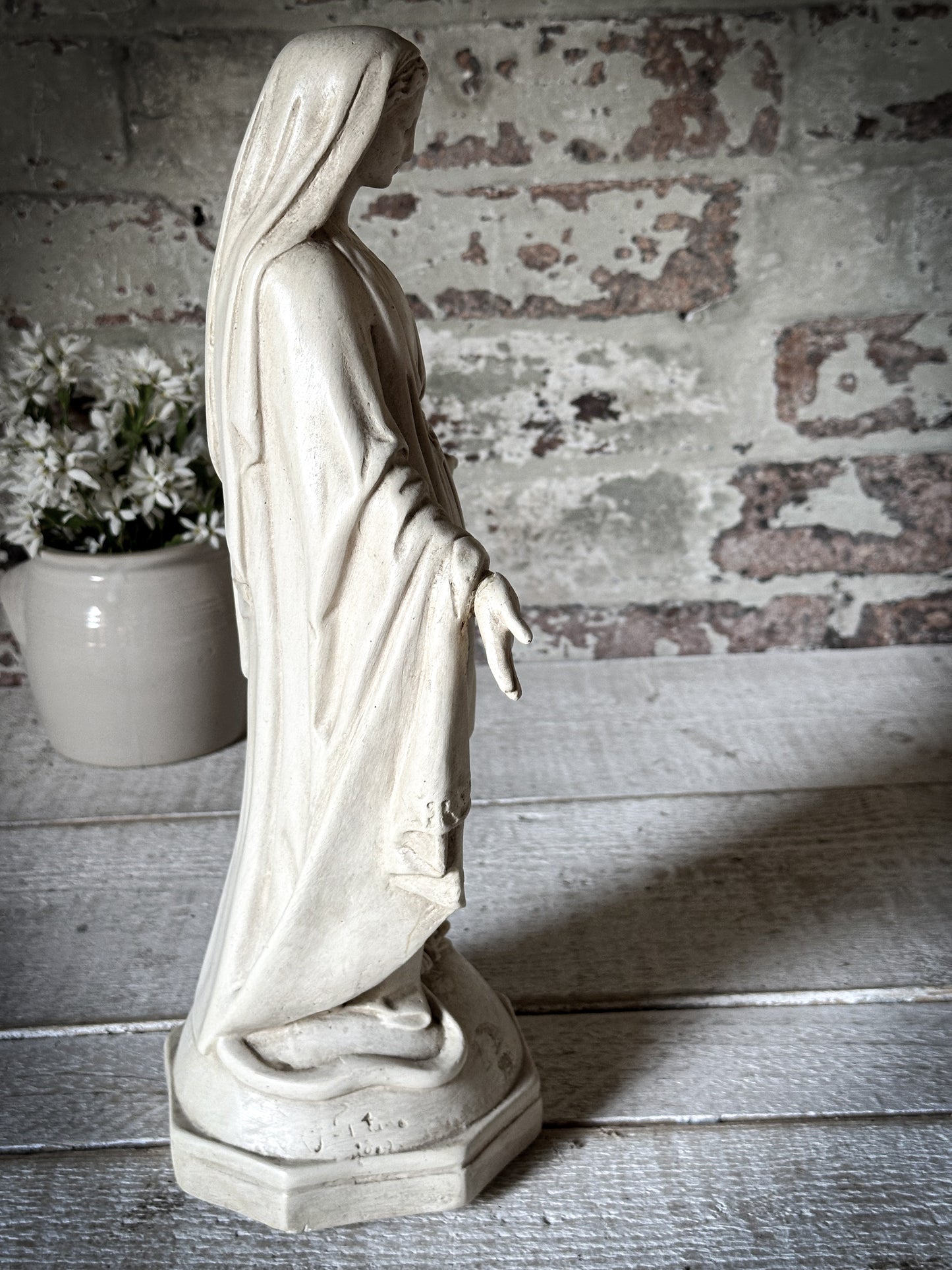 A Tall Antique French Chalk Ware Religious Statue of the Virgin Mary