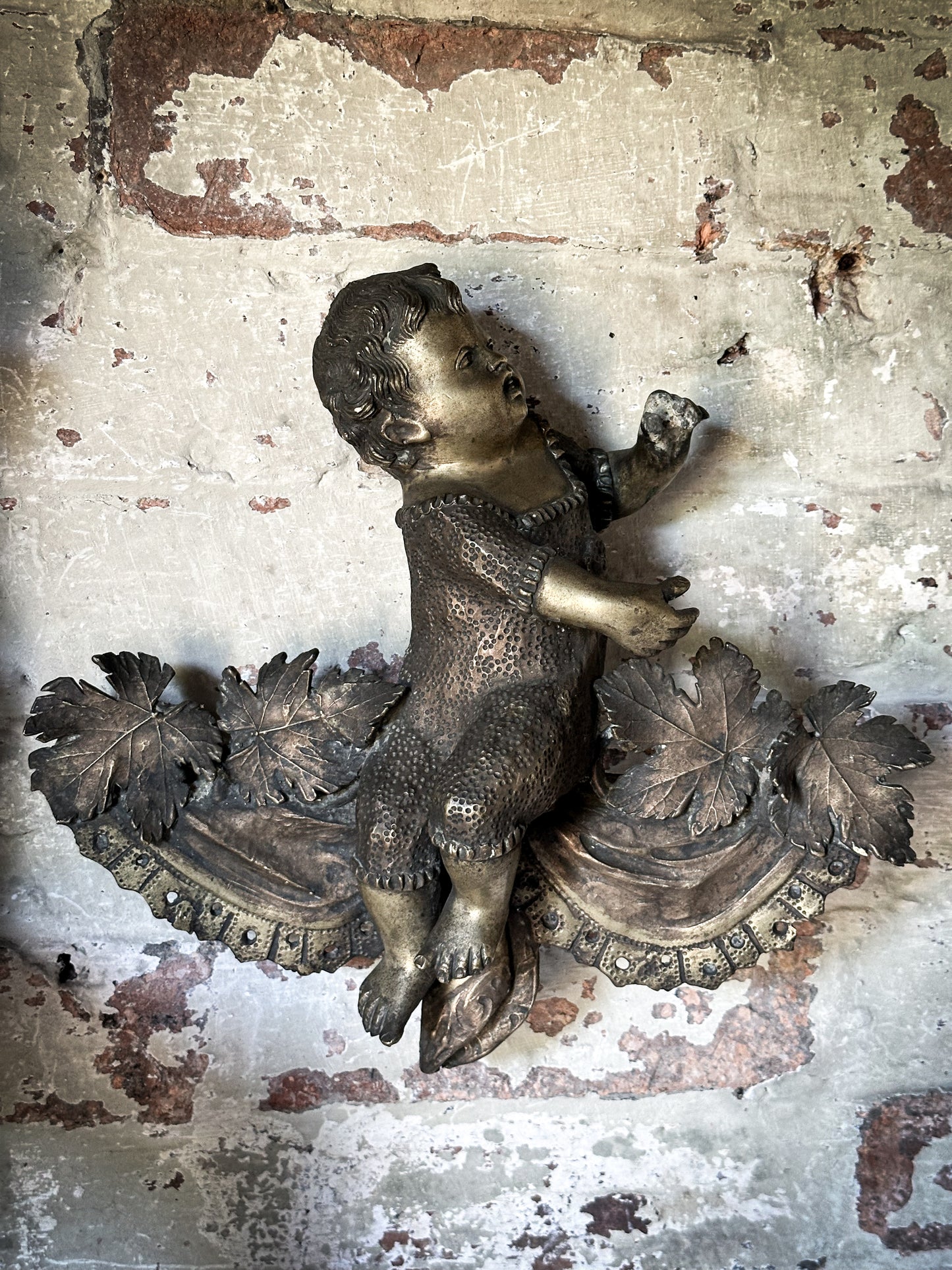 Antique French Brass Cherub Prayer Screen Decoration