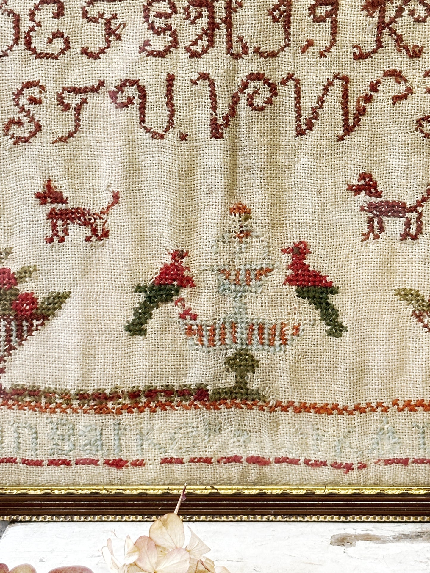 A beautiful 19th century colourful antique needlework sampler
