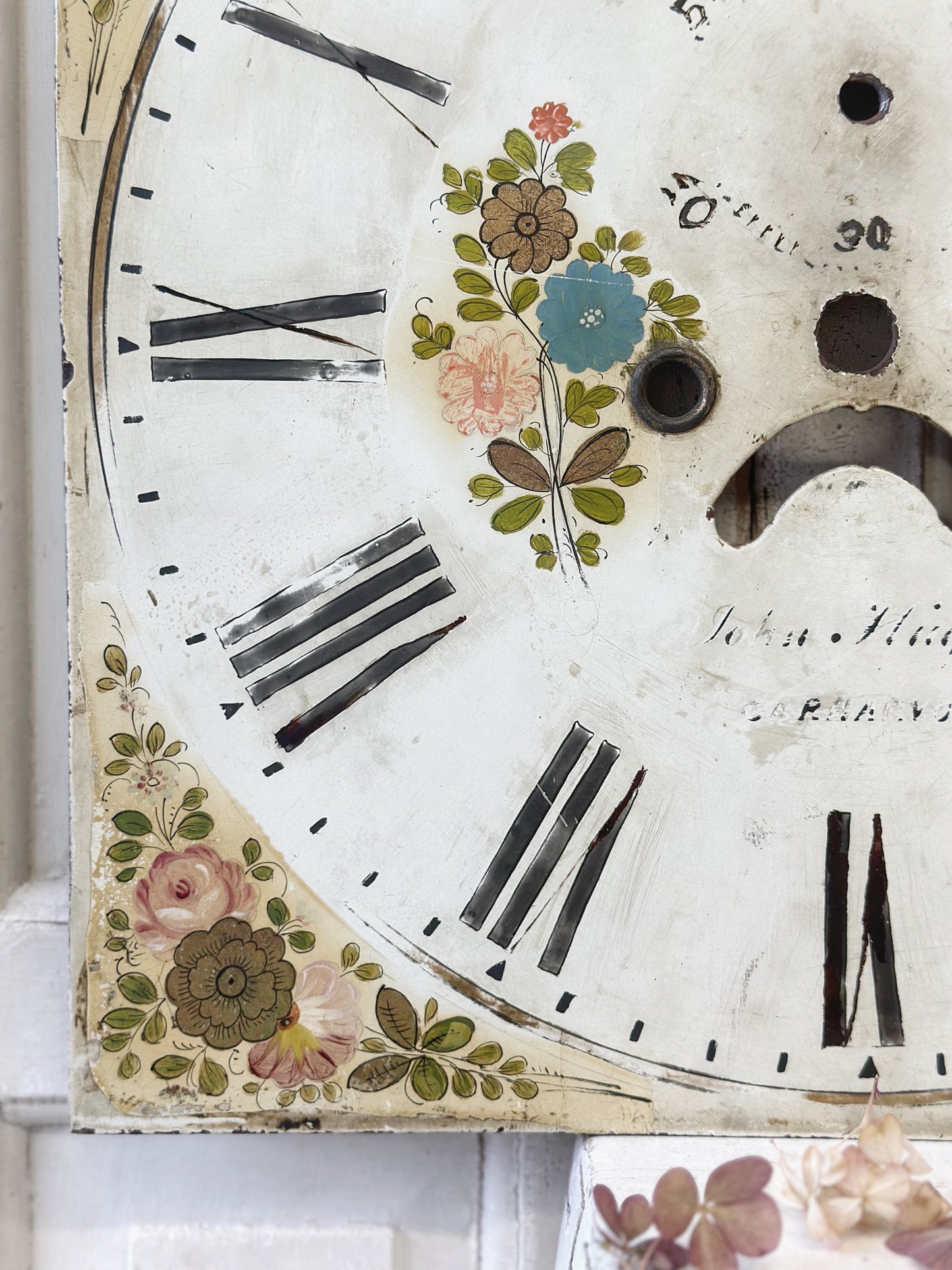 A stunning antique painted reclaimed long case clock face
