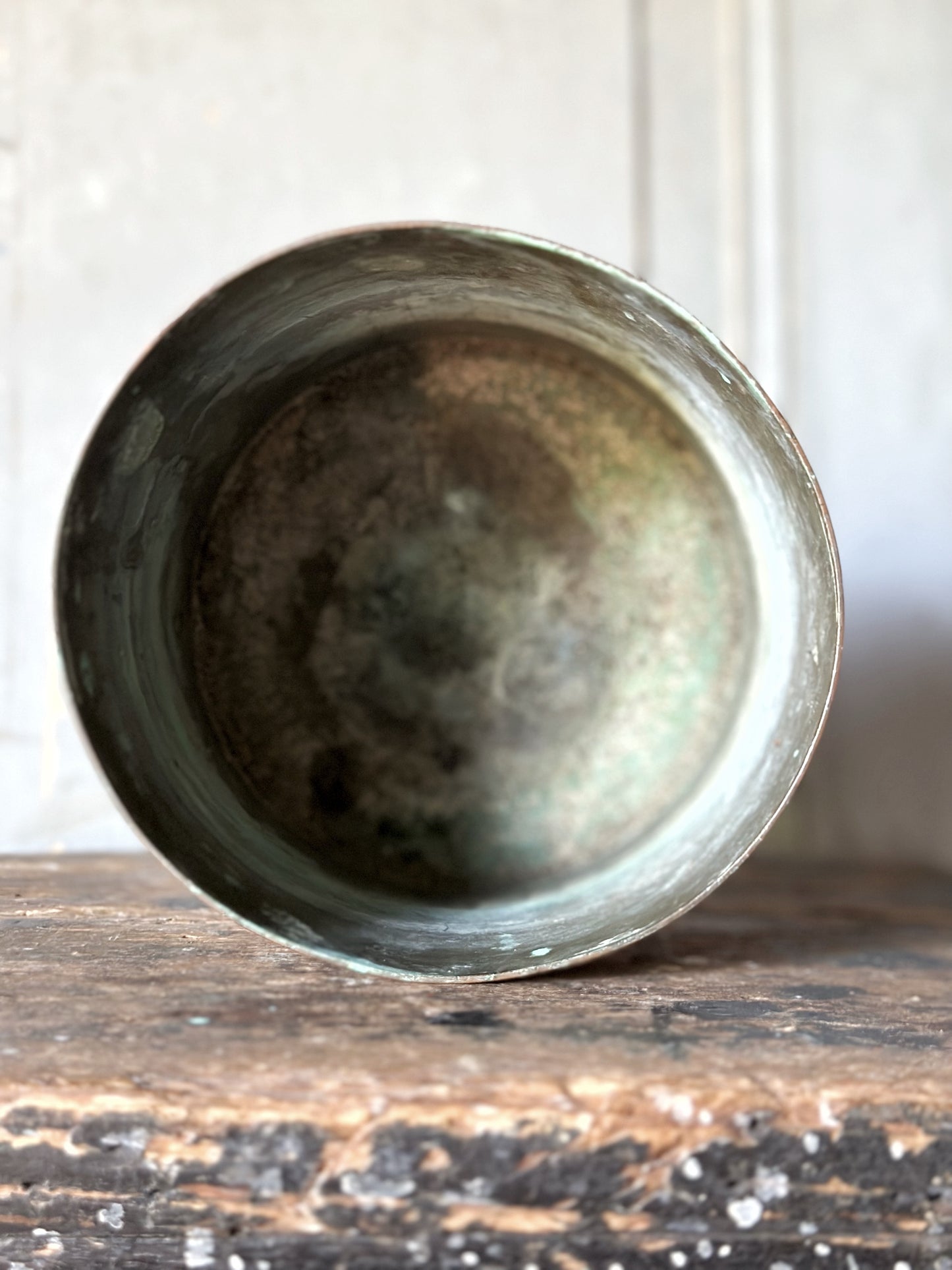 Antique copper soufflé pot