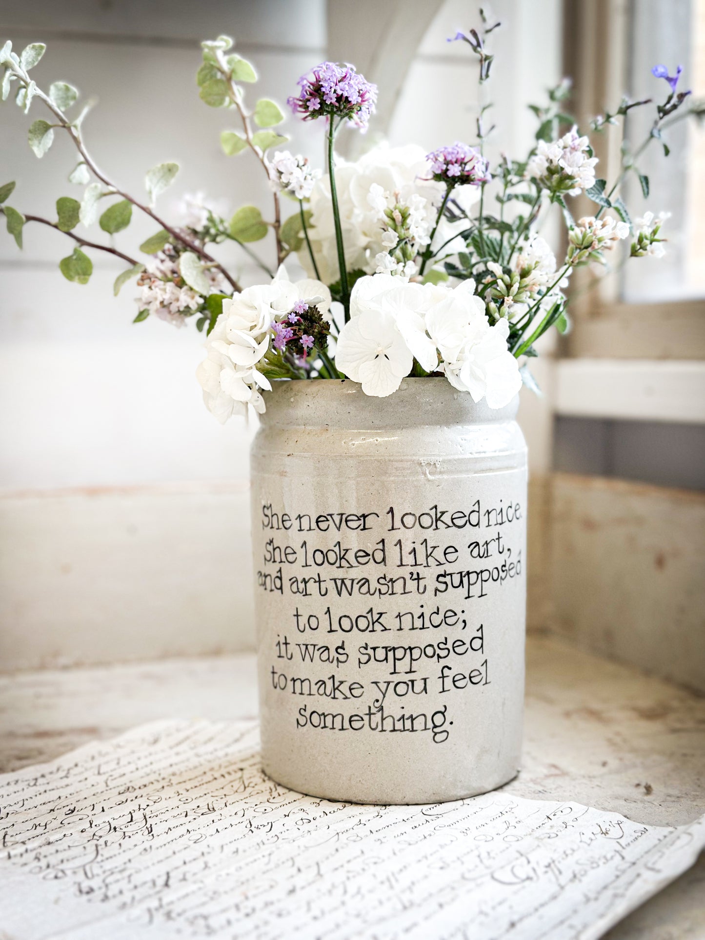 Large Hand Painted Stoneware Pot