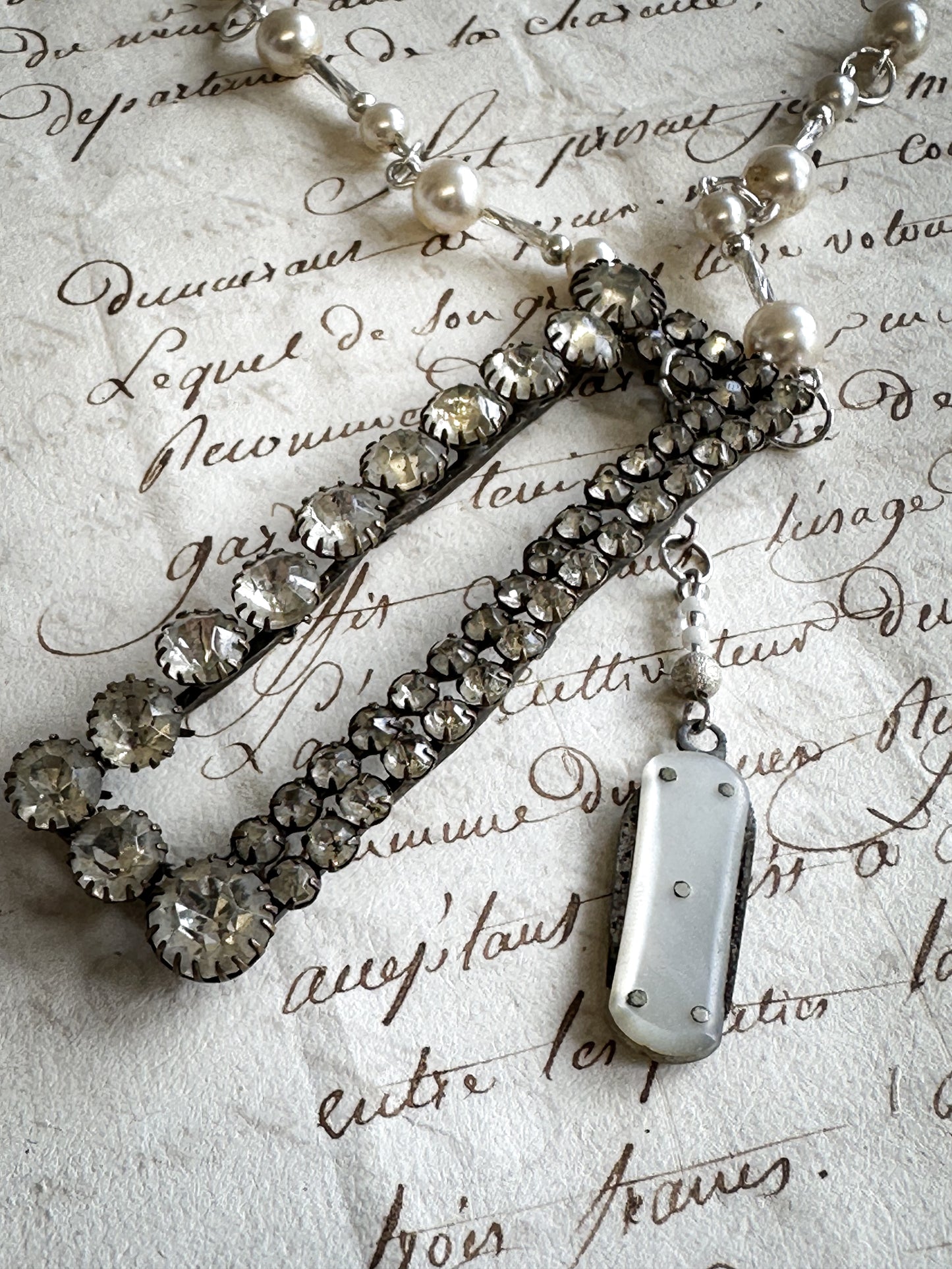 Found Object Victorian Fruit Knife and Paste Buckle Necklace by Jealous Moon Jewellery