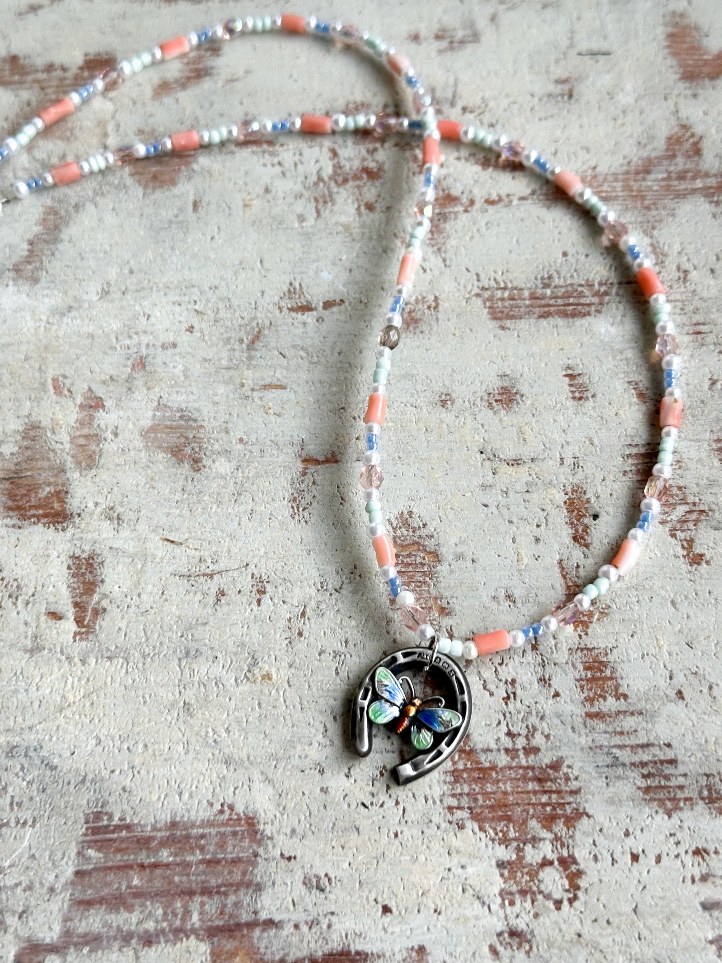 Found Object Antique Silver Butterfly Horseshoe Necklace by Jealous Moon Jewellery