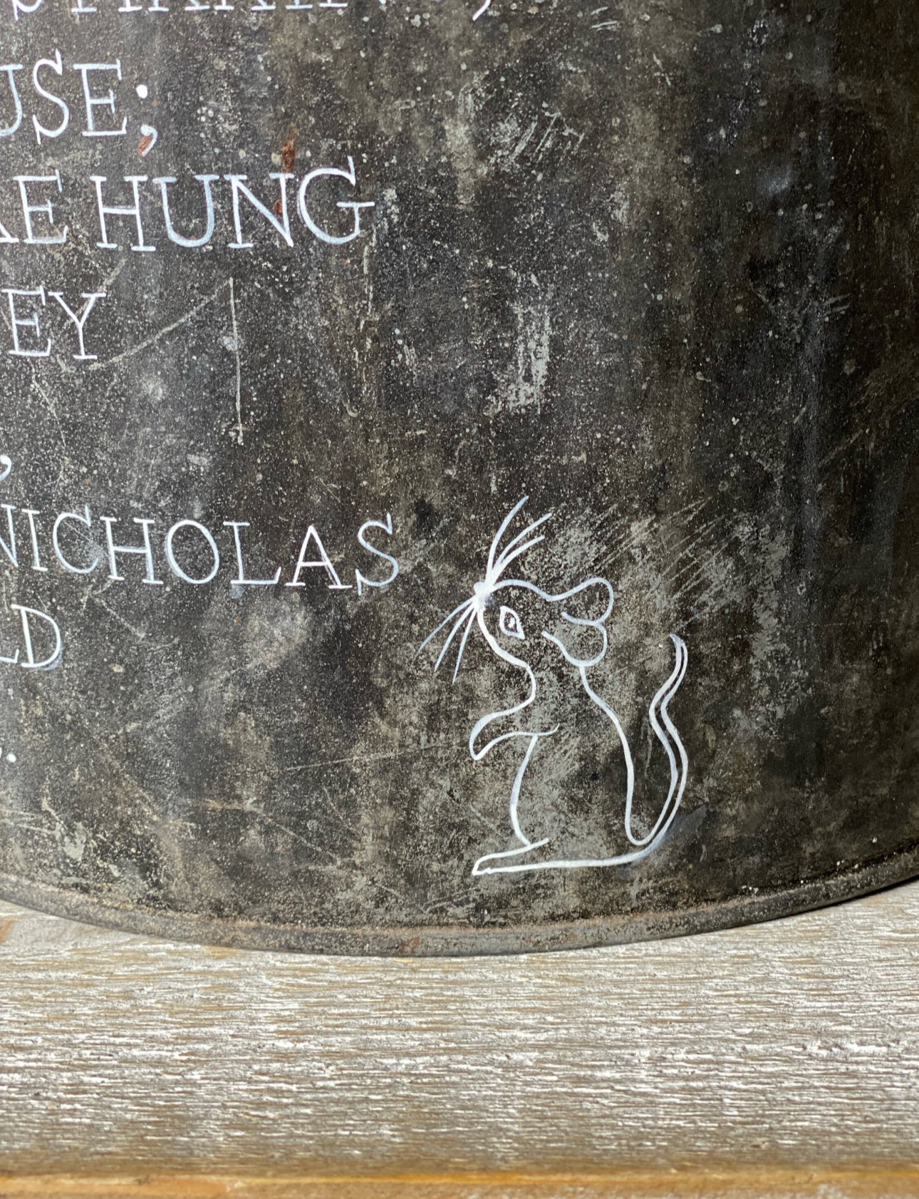 A beautiful heirloom vintage galvanised tub hand painted using traditional sign writer’s techniques and materials with mouse illustration