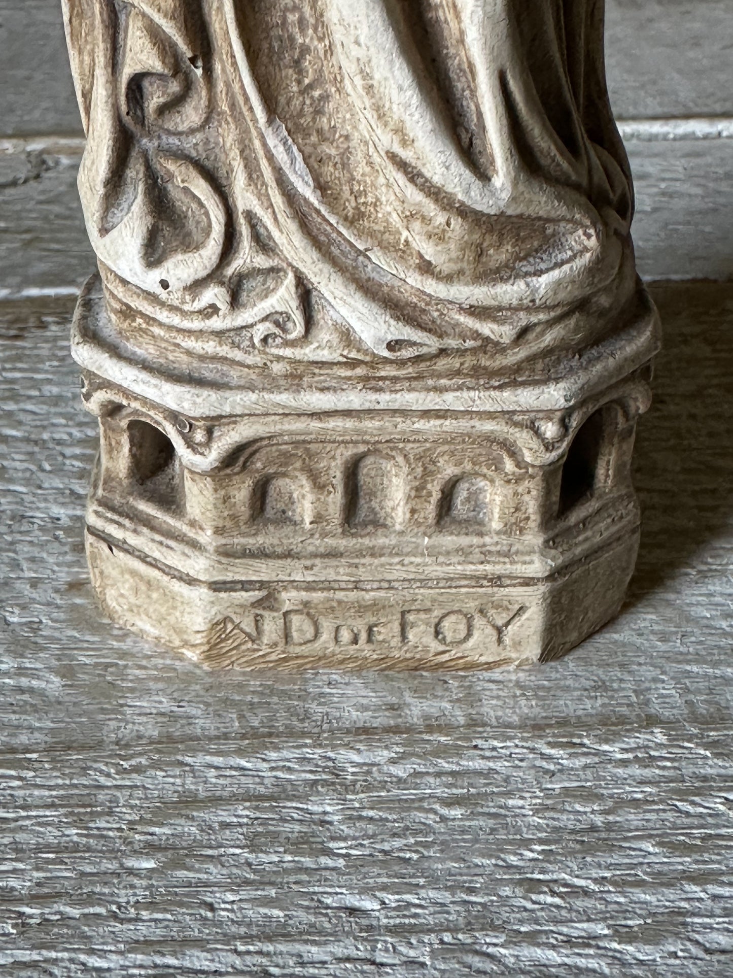 An Antique French Chalk Ware Religious Statue of the Madonna and Child