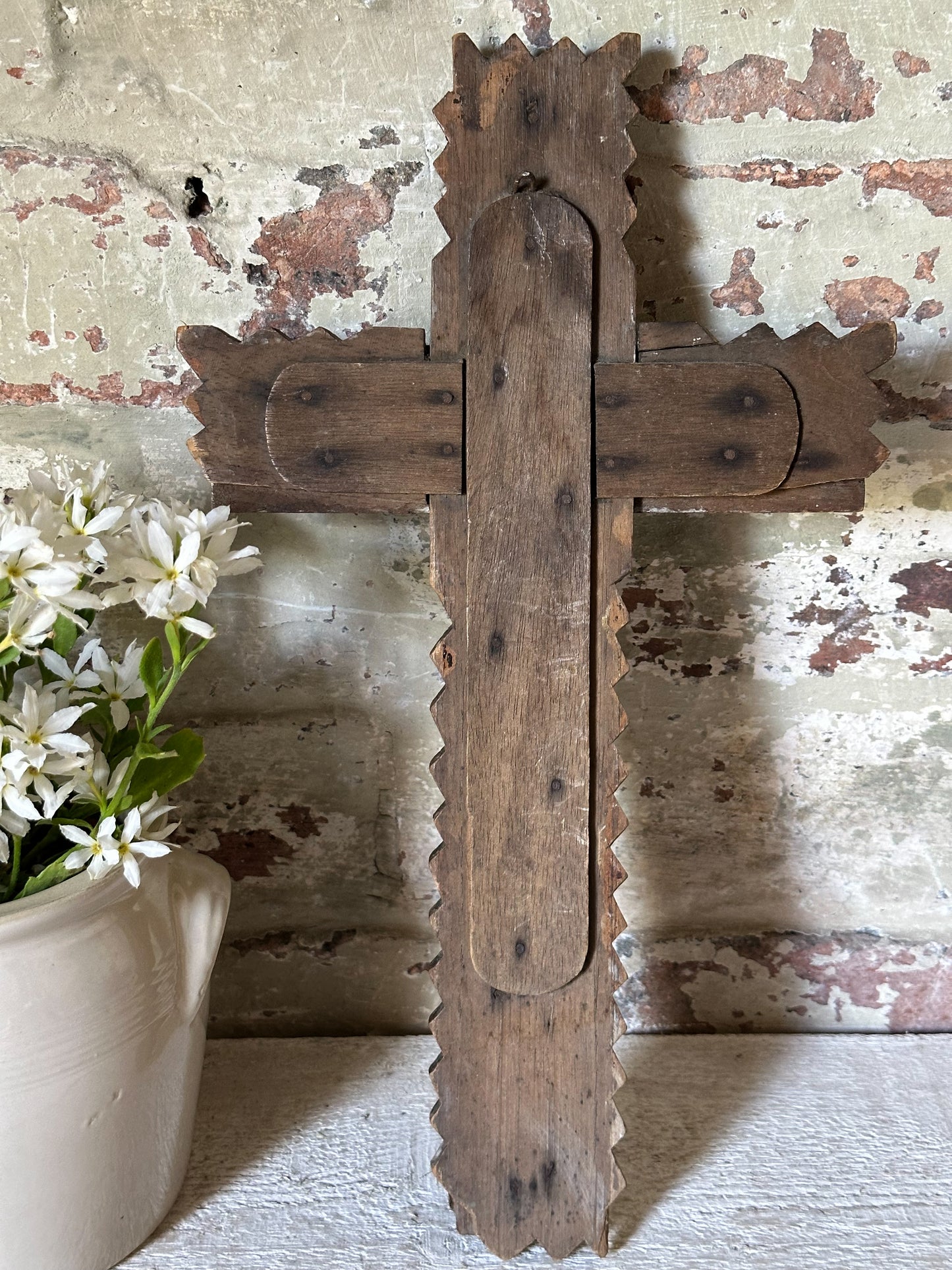 Antique French Tramp Art Crucifix