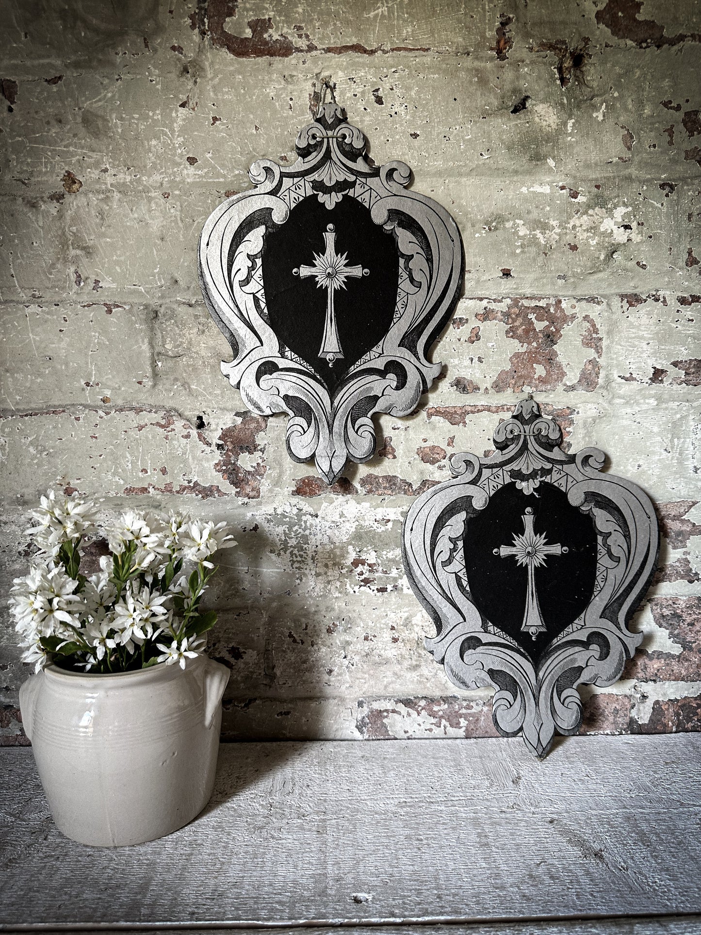 A Rare Antique French Sacred Heart Card Banner