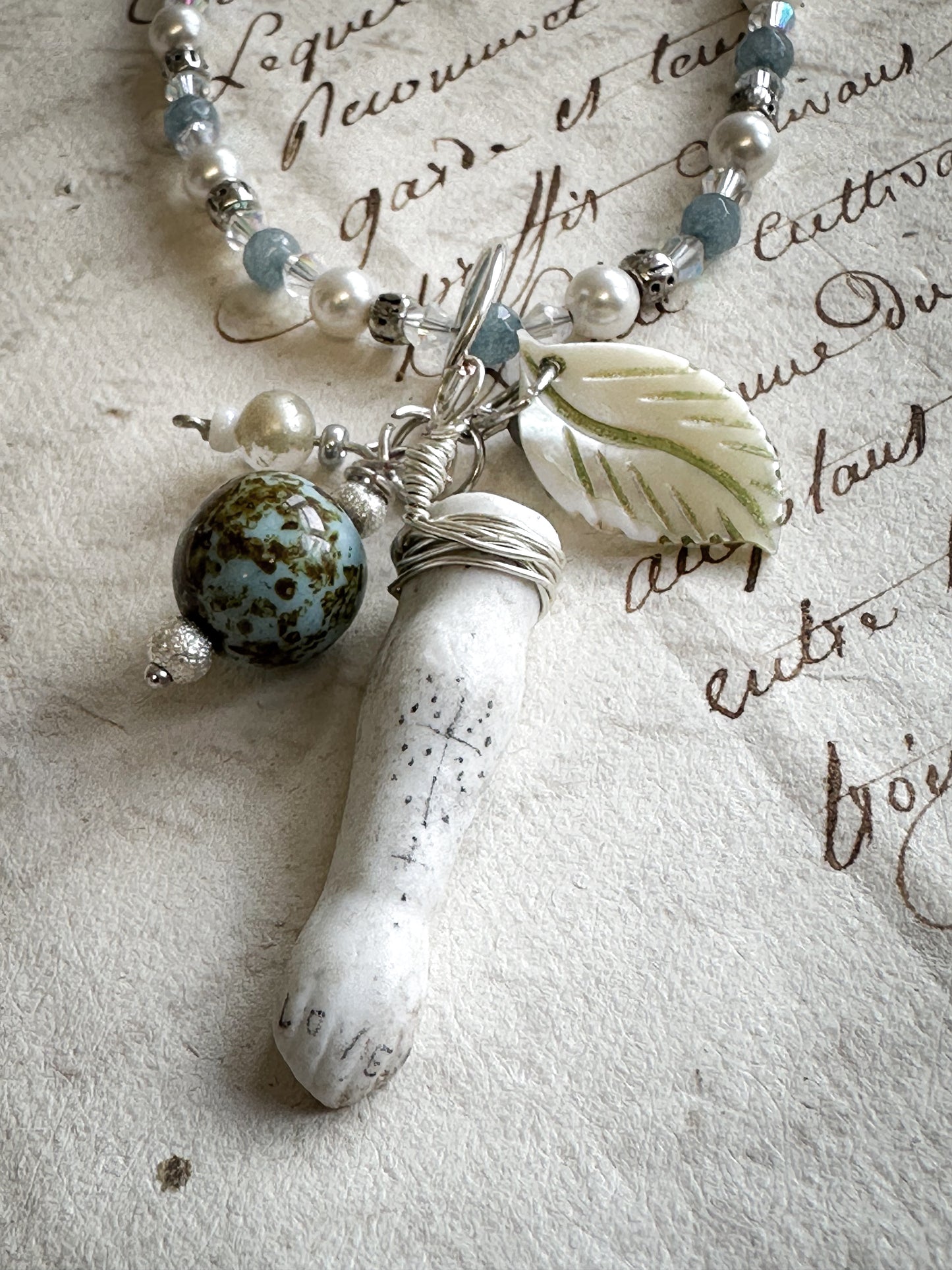 Found Object Vintage Beaded Necklace with Antique Brass Crown by Jealous Moon Jewellery