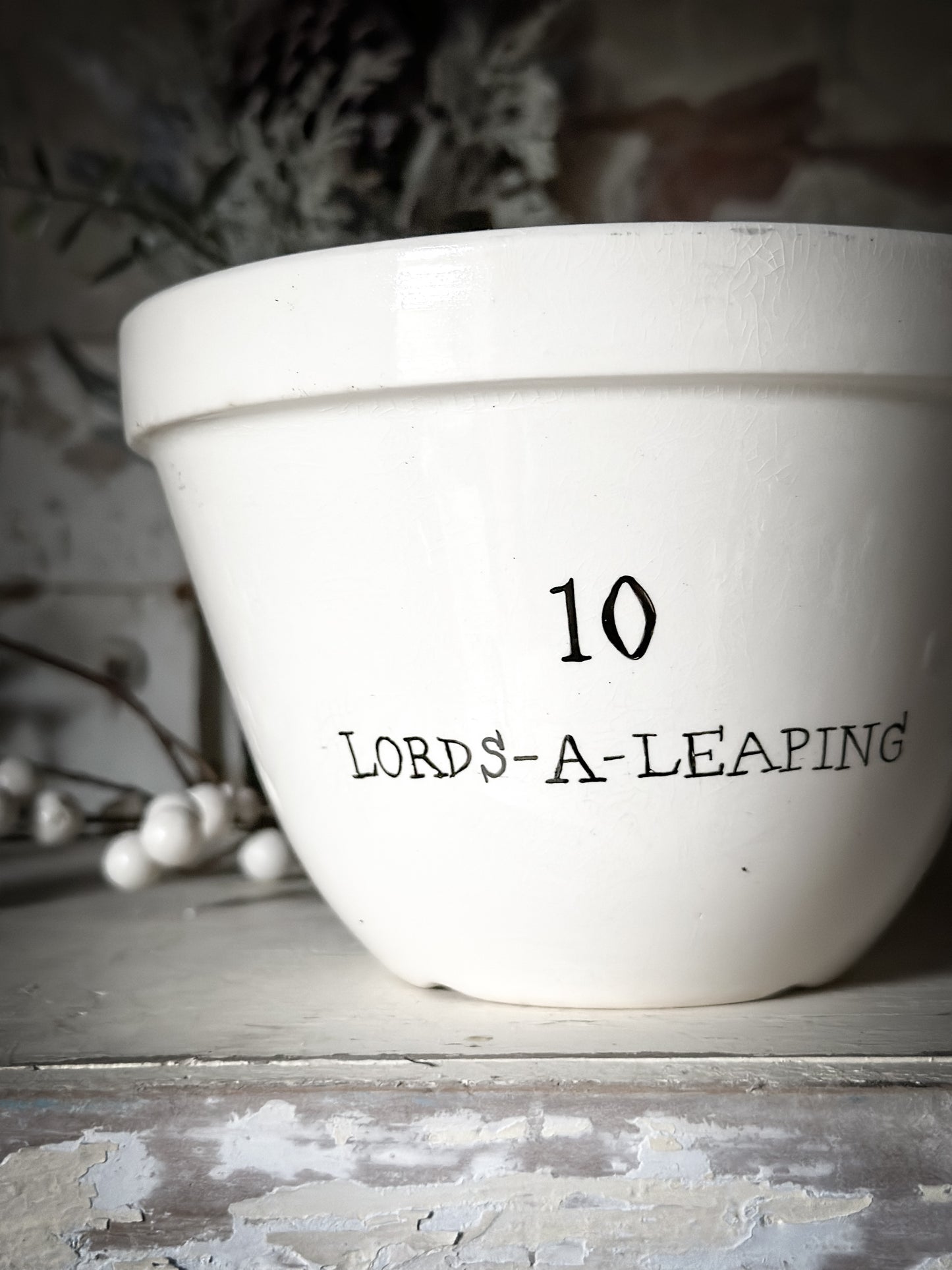 A beautiful vintage Illustrated Ironstone pudding bowl with a hand painted quote