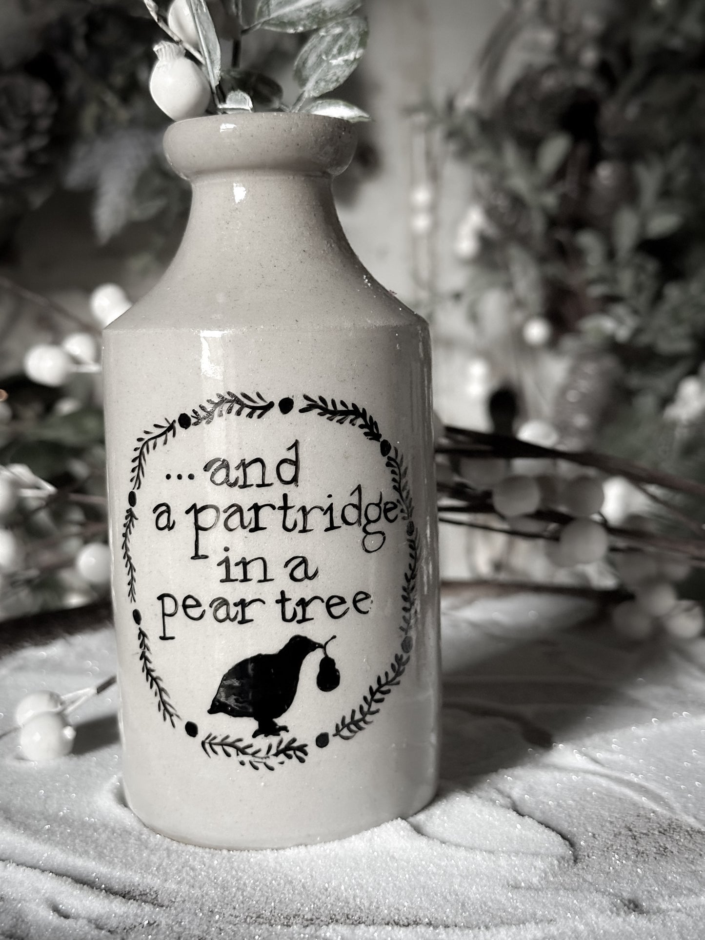 A Victorian unearthed stoneware pottery tall bottle with a hand painted quote