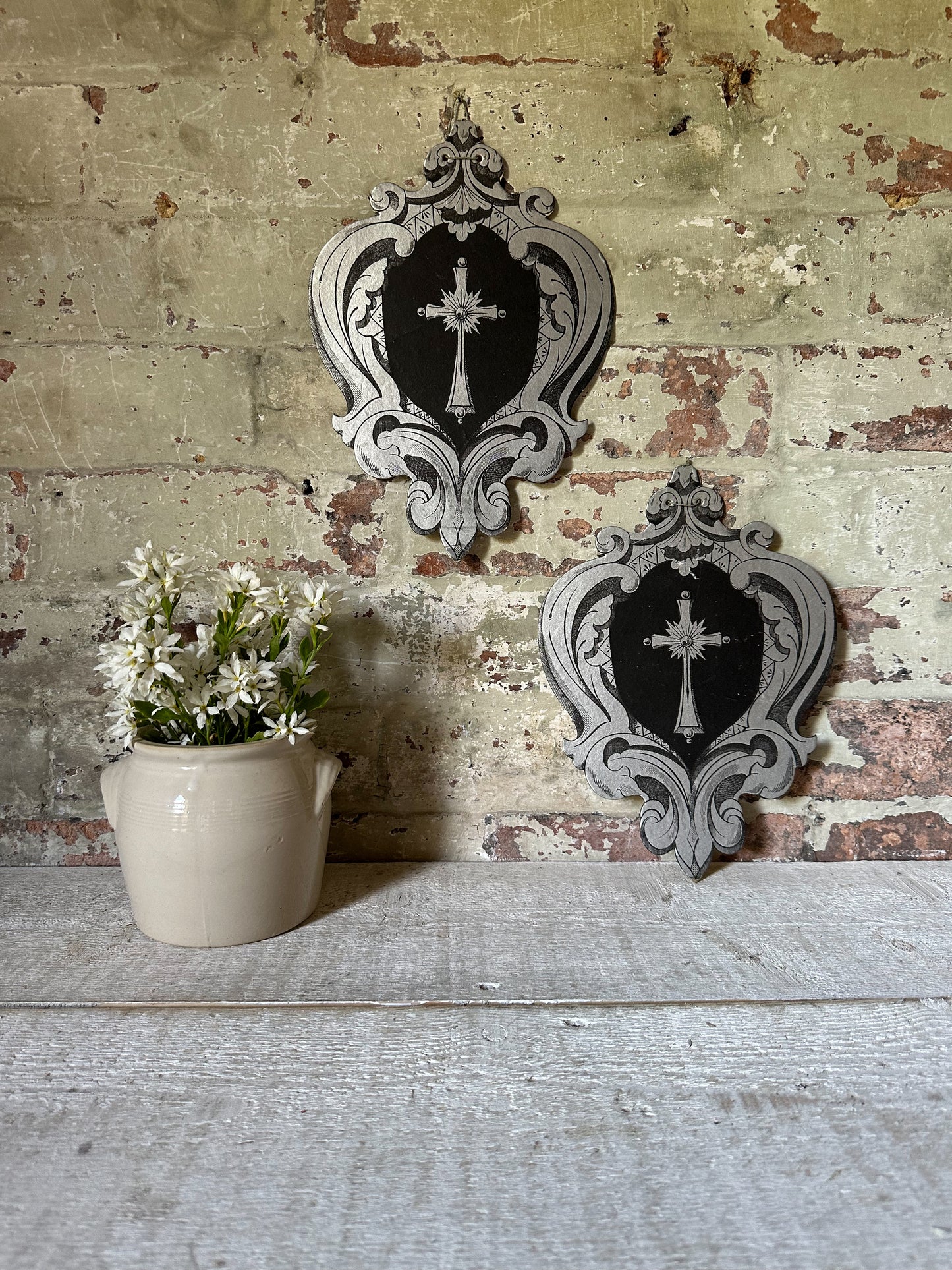 A Rare Antique French Sacred Heart Card Banner