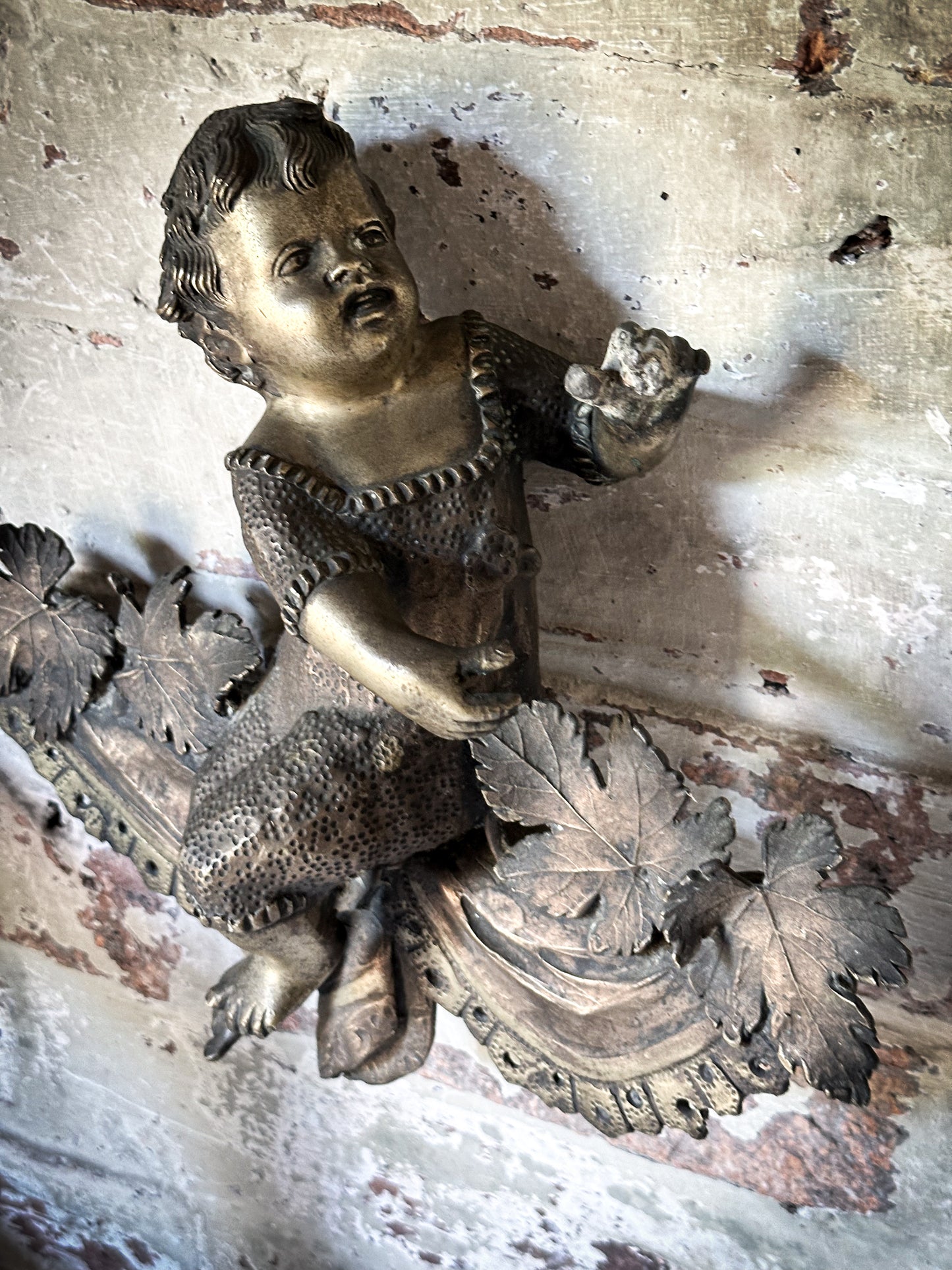 Antique French Brass Cherub Prayer Screen Decoration