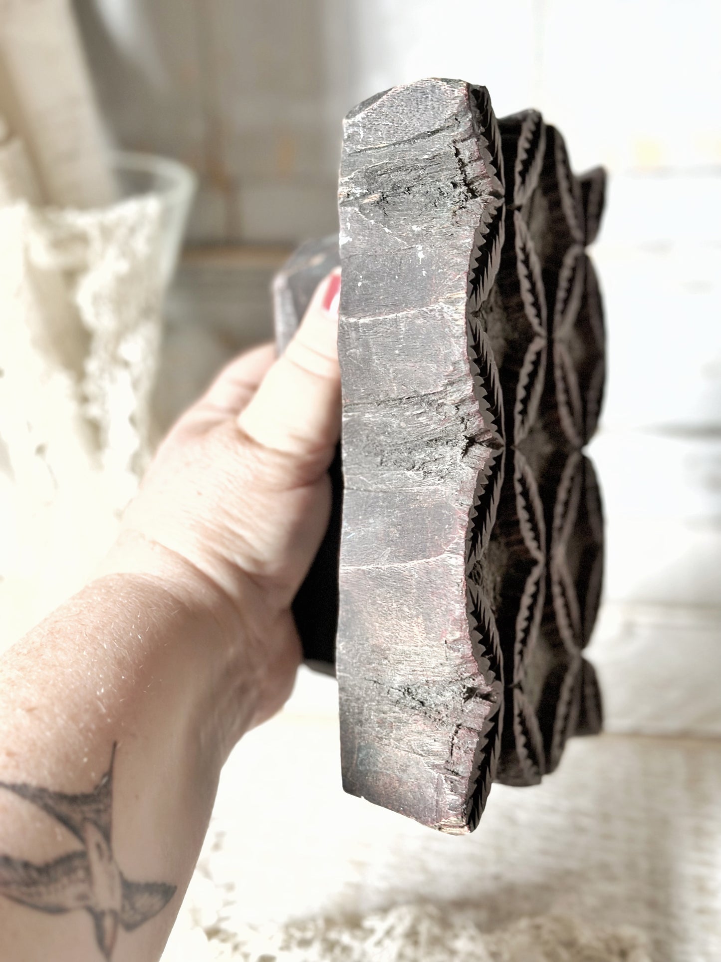 A vintage hand carved indian block print stamp