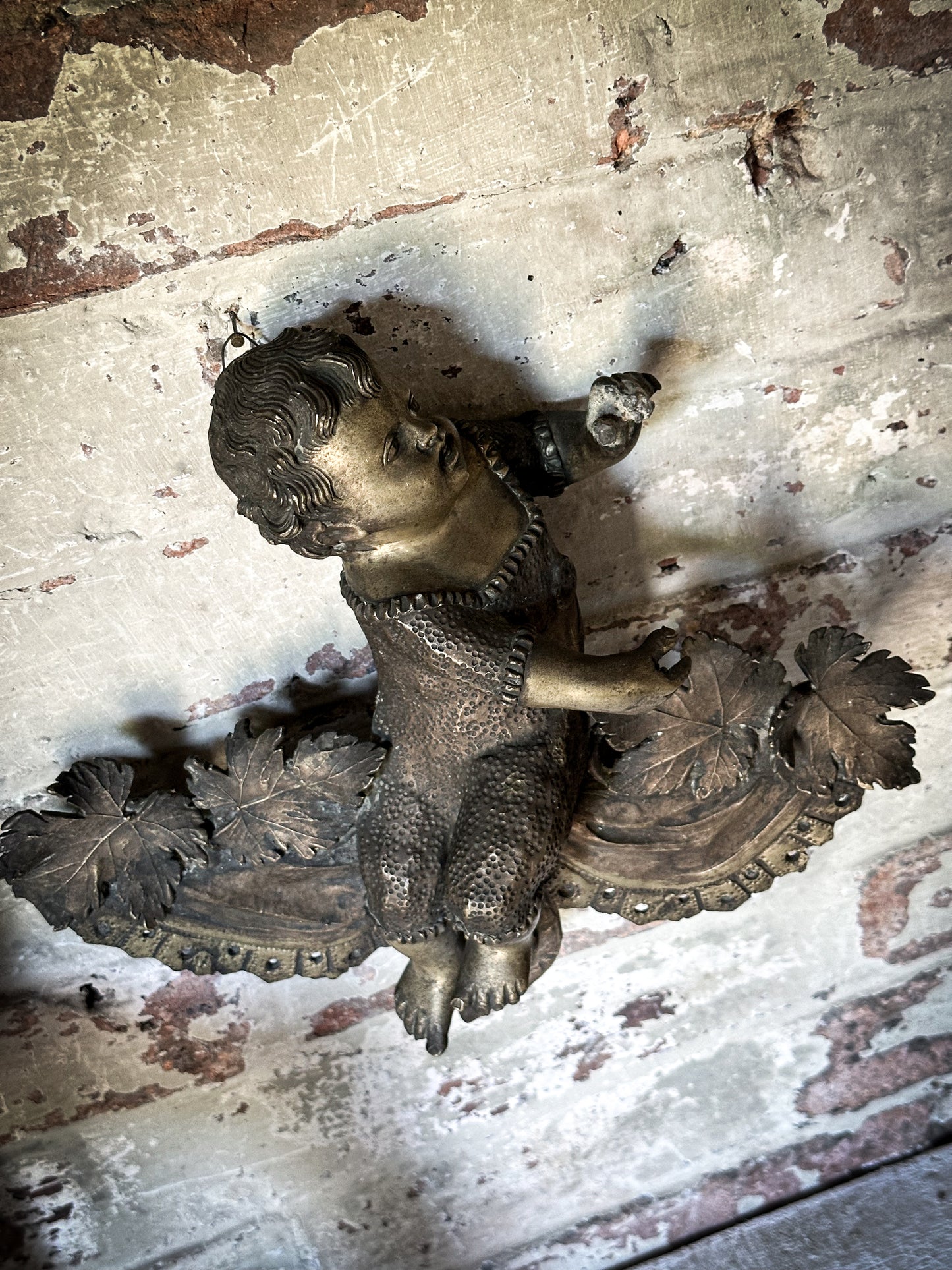 Antique French Brass Cherub Prayer Screen Decoration